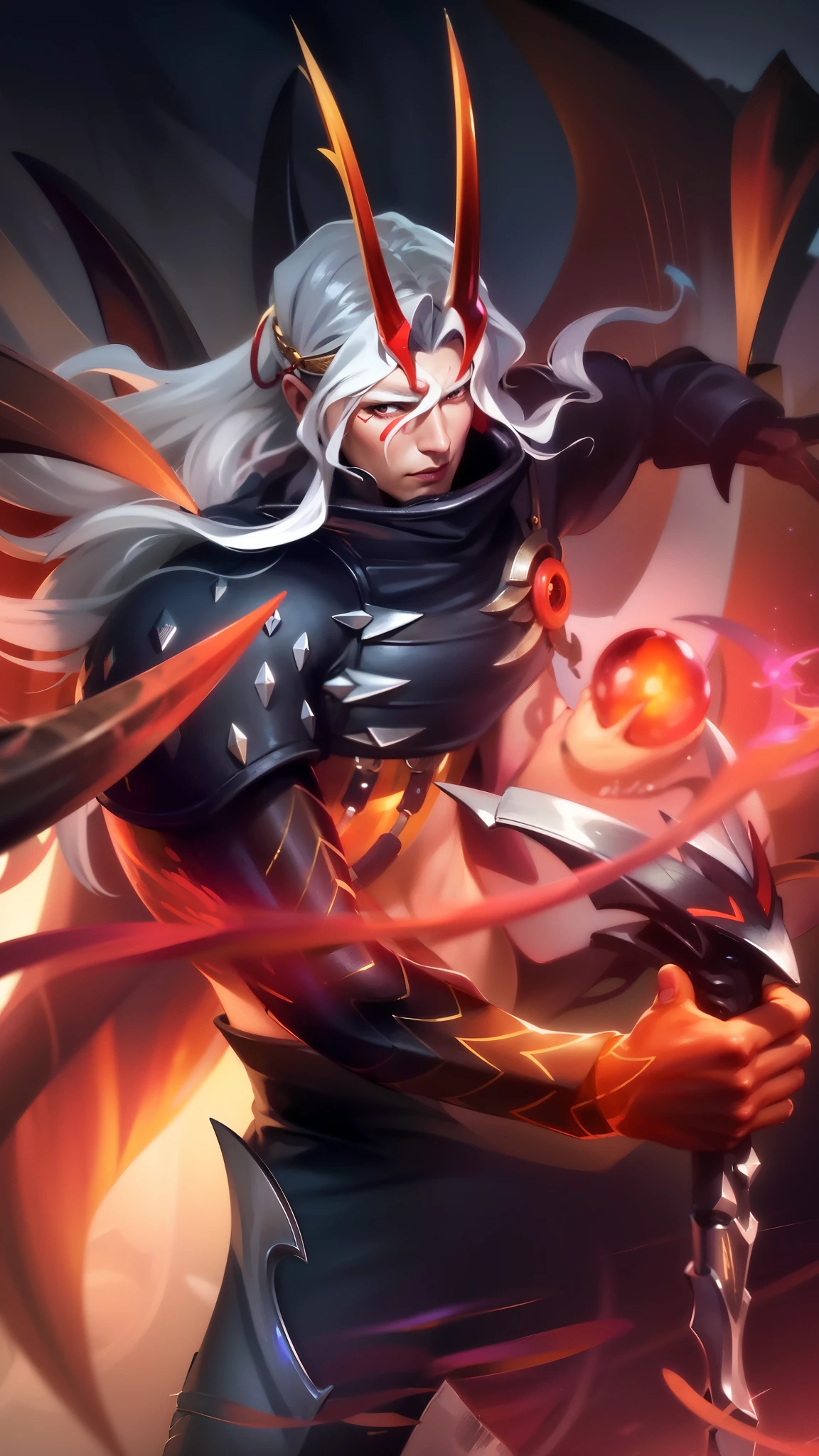 Best quality, masterpiece, detailed skin texture, detailed clothes texture, detailed face, super detail, 8k, intricate detail, 1 boy, The color doesn't change, Muscle guy, 1 guy, anime character with a sword and a demon like face, onmyoji detailed art, onmyoji, heise jinyao, g liulian art style, onmyoji portrait, sylas, official splash art, by Yang J, splash art, rossdraws sakimimichan, amazing portrait of viego, by Zahari Zograf.