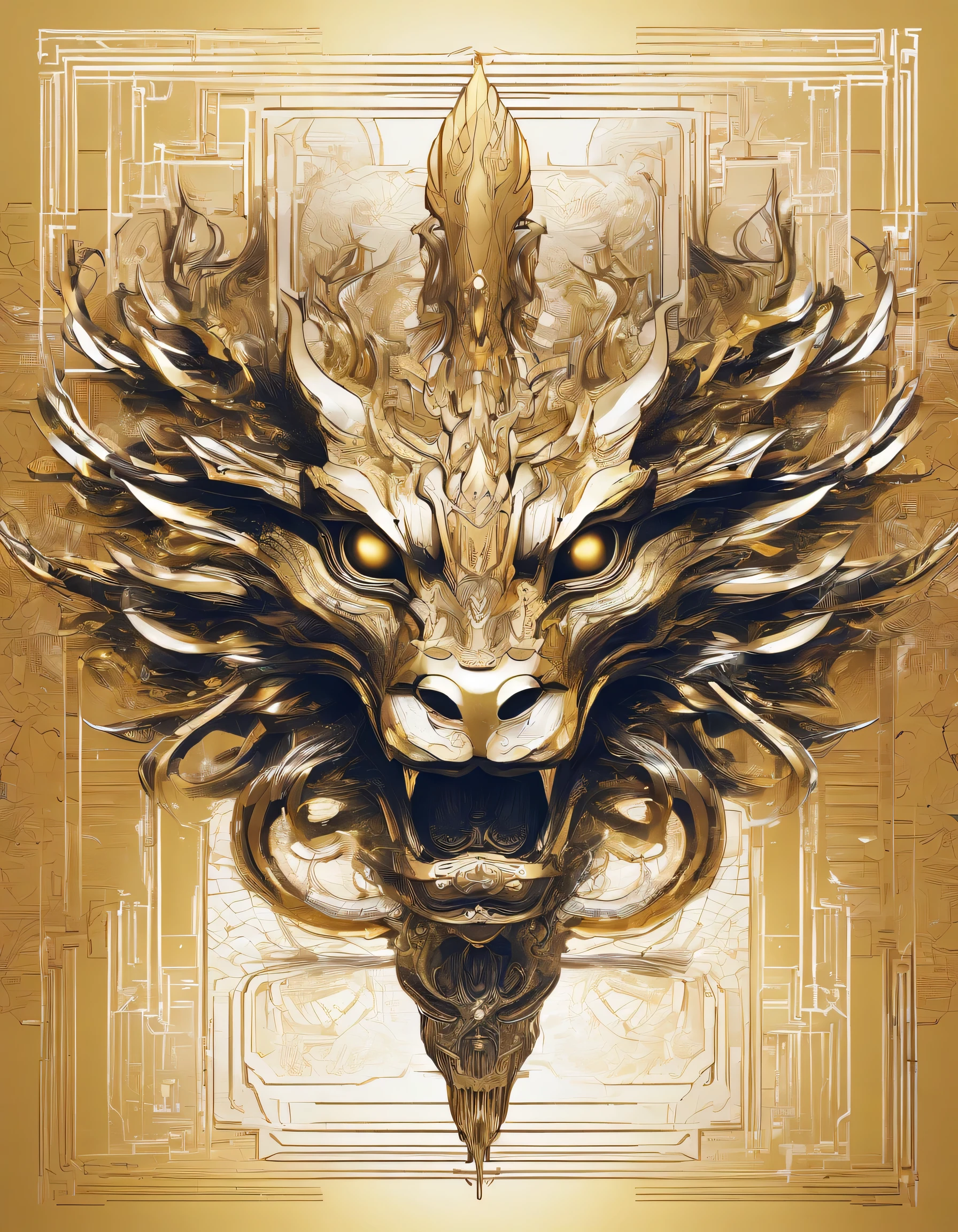 logo、masterpiece、(gold background:1)、golden chinese dragon、龍god様、Wind、god々、long wavy body、teeth、Upper body、fantasy、god話、highest quality、very detailed、masterpiece、Narrative poem、particle effects、dynamic effects