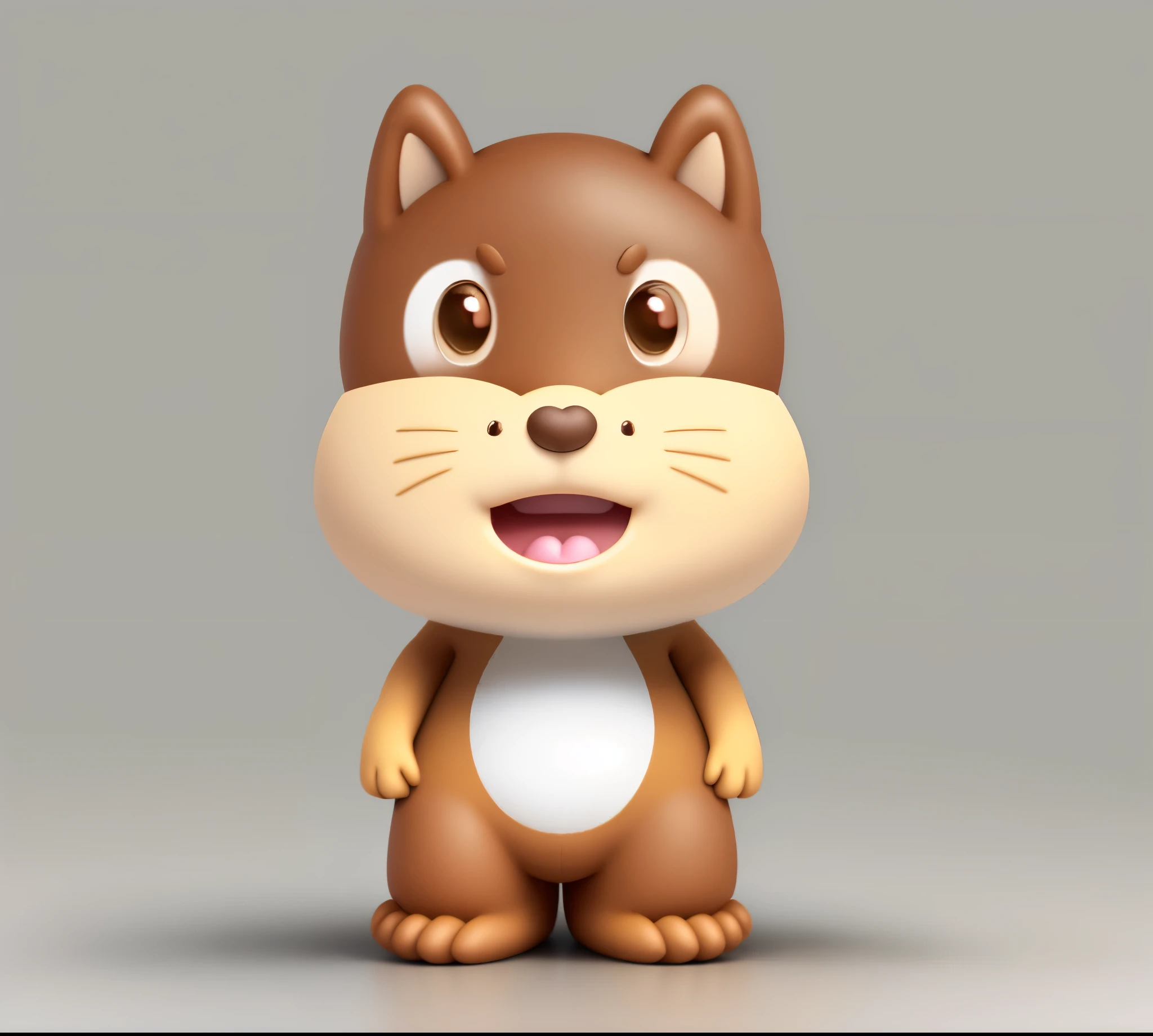 Brown cute super cute little squirrel anthropomorphic brown little squirrel 3d modeling model c4d rendering ultra light clay material blind box figure style clean background，pastel colors，Fine line drawings，8k yellow paper ultra-clear IP image design mascot personification cute color unified brown color is brown