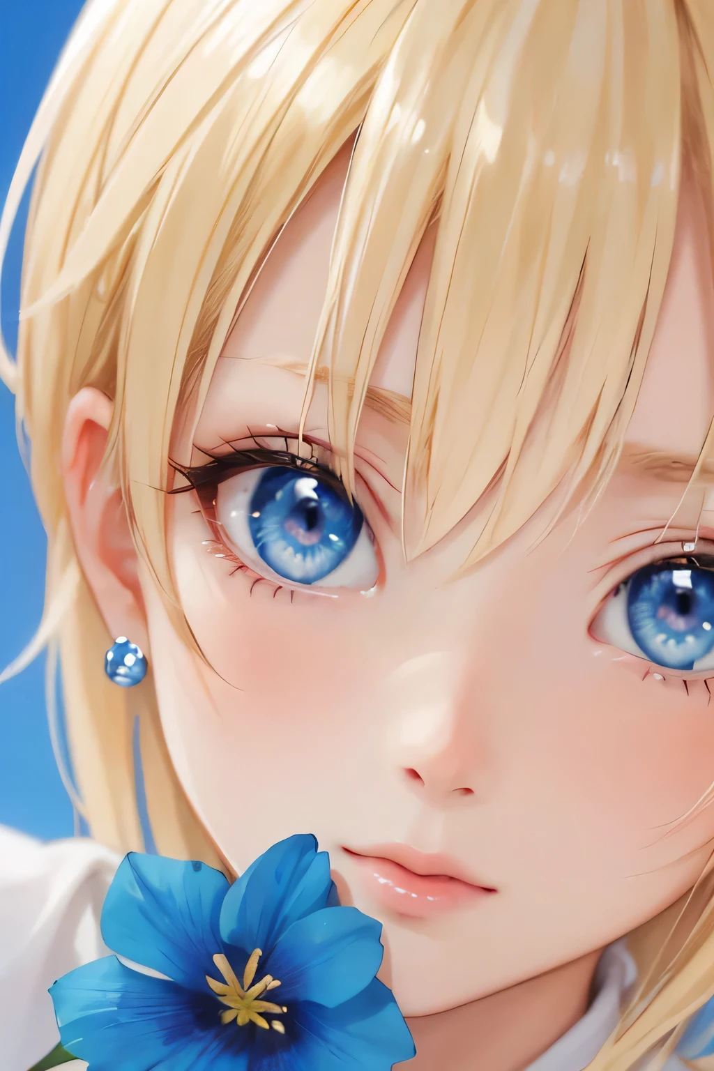 blonde and blue eyed girl、close up of face
