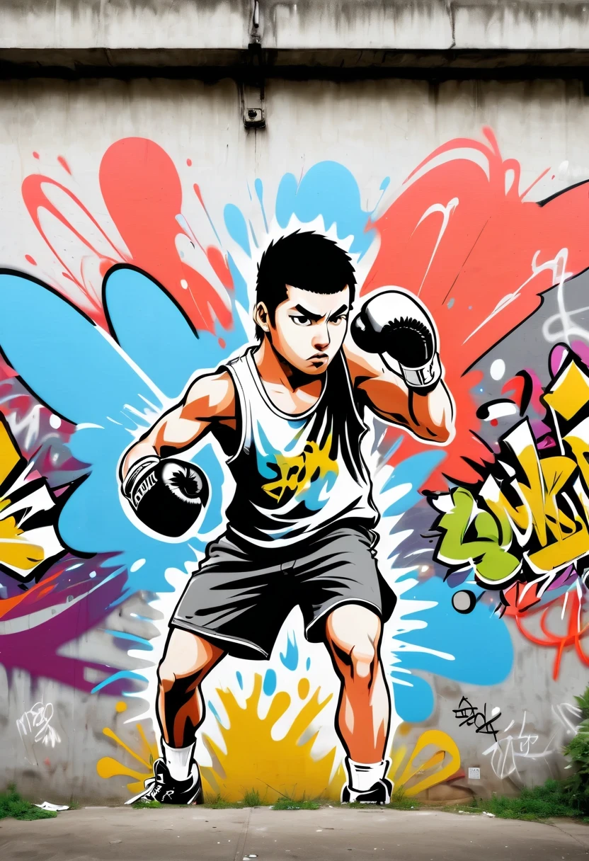 Graffiti漫画,Graffiti, wall, whole picture, High resolution and high contrast,simple,boxing