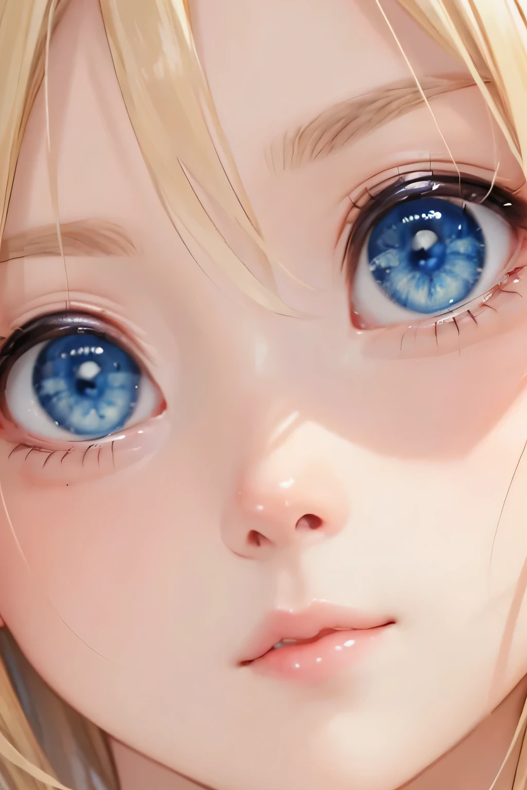 blonde and blue eyed girl、close up of face