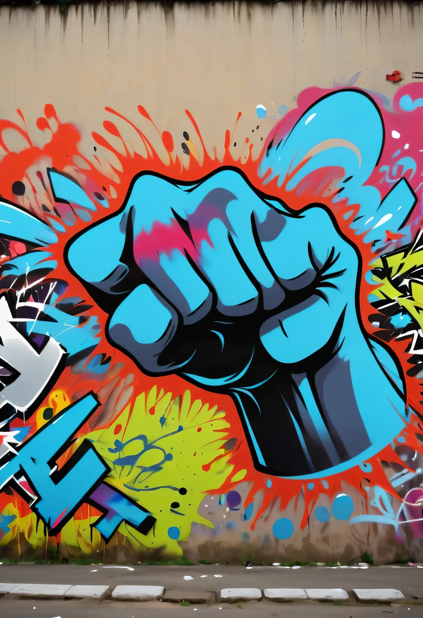 Graffiti漫画，Graffiti, wall, whole picture, High resolution and high contrast,simple,fist