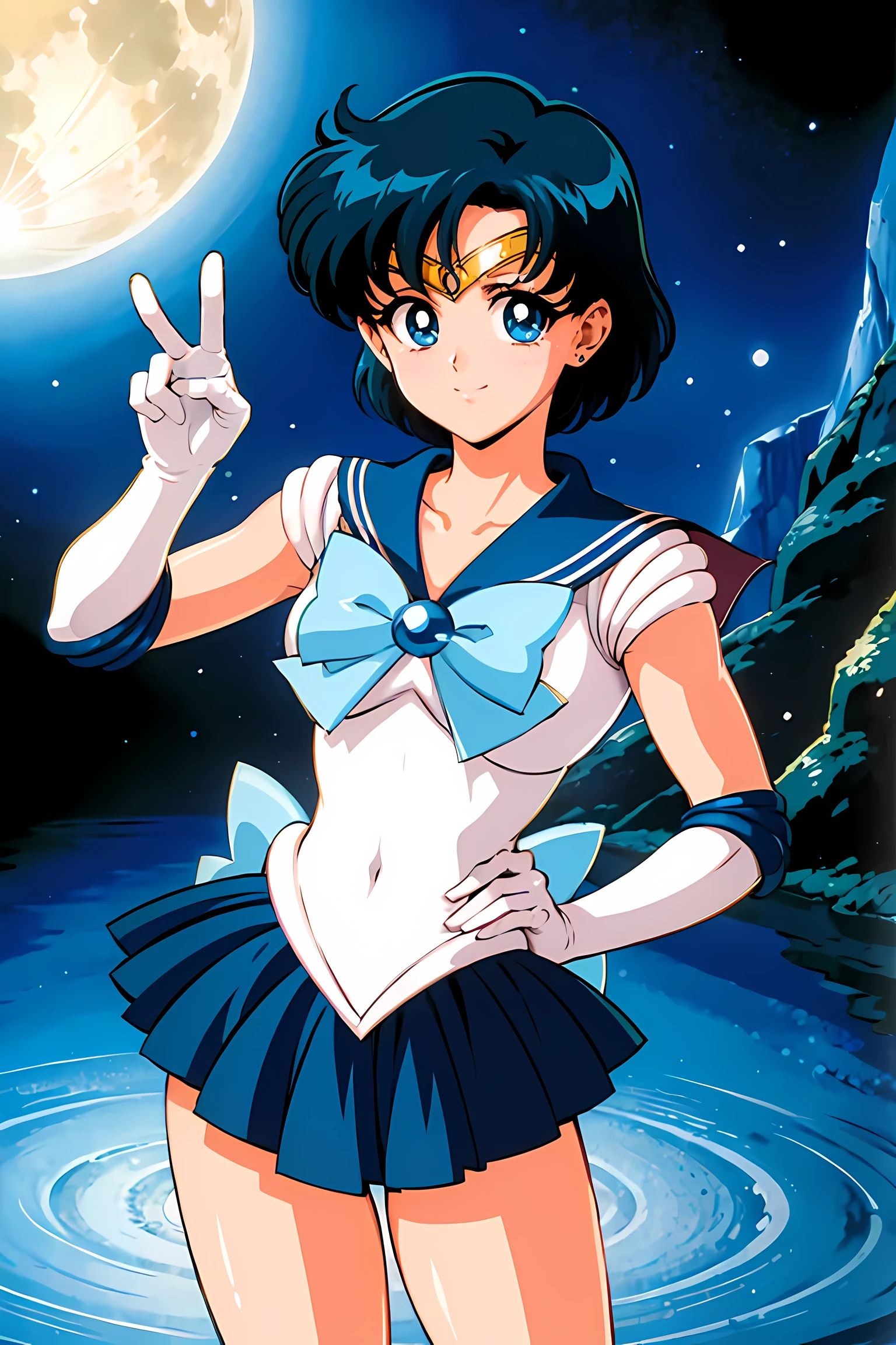 (highest quality:1.3), (masterpiece:1.4),(anatomically correct), (all limbs),(Refers to the whole),(precise fingertips), (small details),(8k),(About Photoreal:1.37),sailor moon!!!!!!!!, sailor moon Style,by sailor moon, sailor warrior uniform,(sailor mercury:1.52),aqua eye, dark green hair,white gloves,(fighting pose:1.25),((magical dark forest :1.2)),at dusk, moon, ((Recommended for scenes with strong dark shadows:1.2)), golden flower ,beautiful magical style, water reflection,intense, concept art, digital painting,