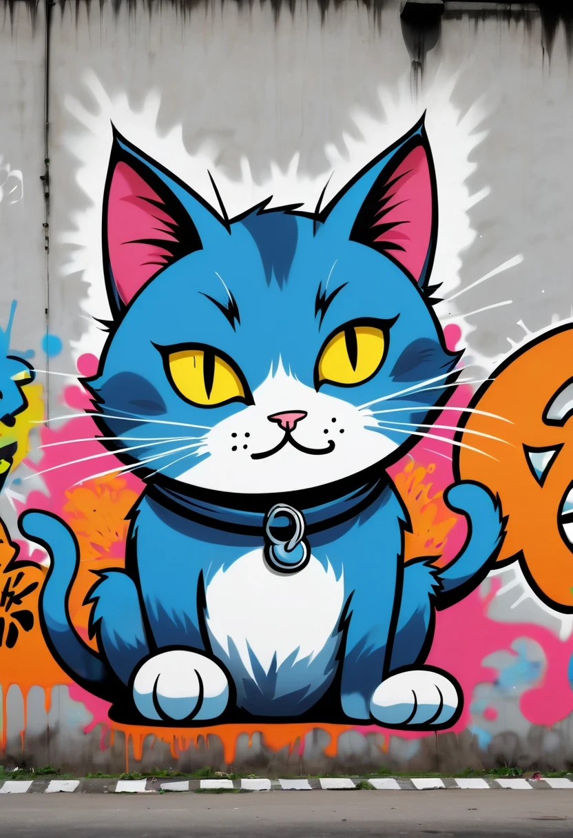 Graffiti漫画，Graffiti, wall, whole picture, High resolution and high contrast,simple,Tom Cat