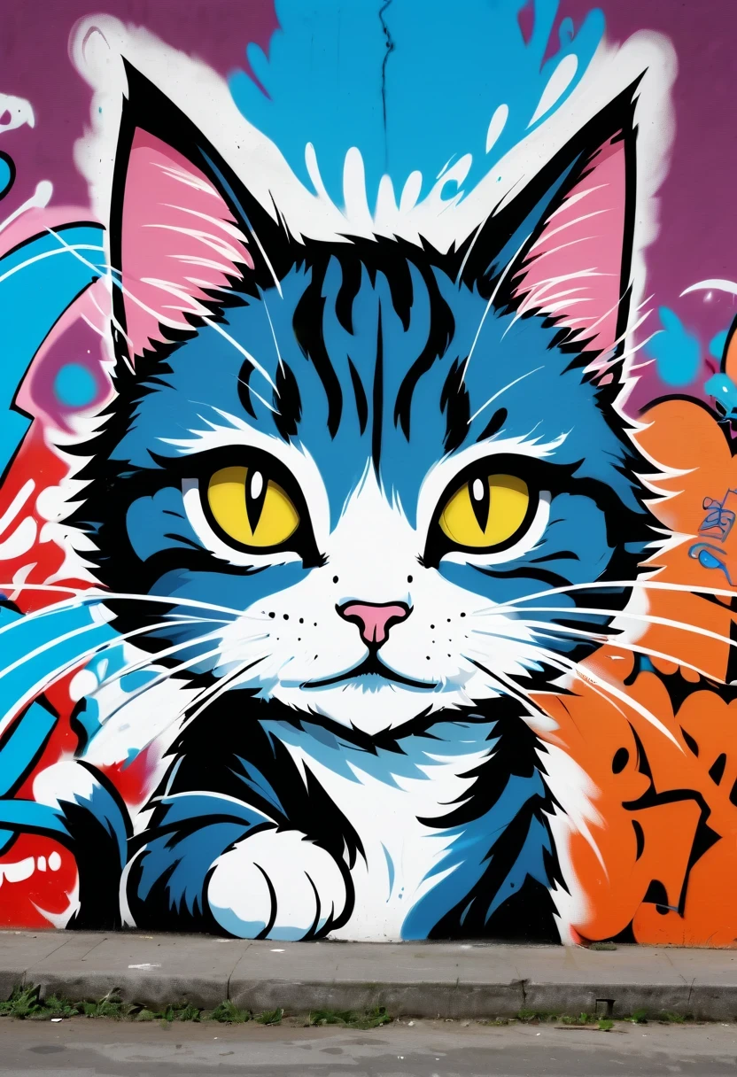 Graffiti漫画,Graffiti, wall, whole picture, High resolution and high contrast,simple,Tom Cat