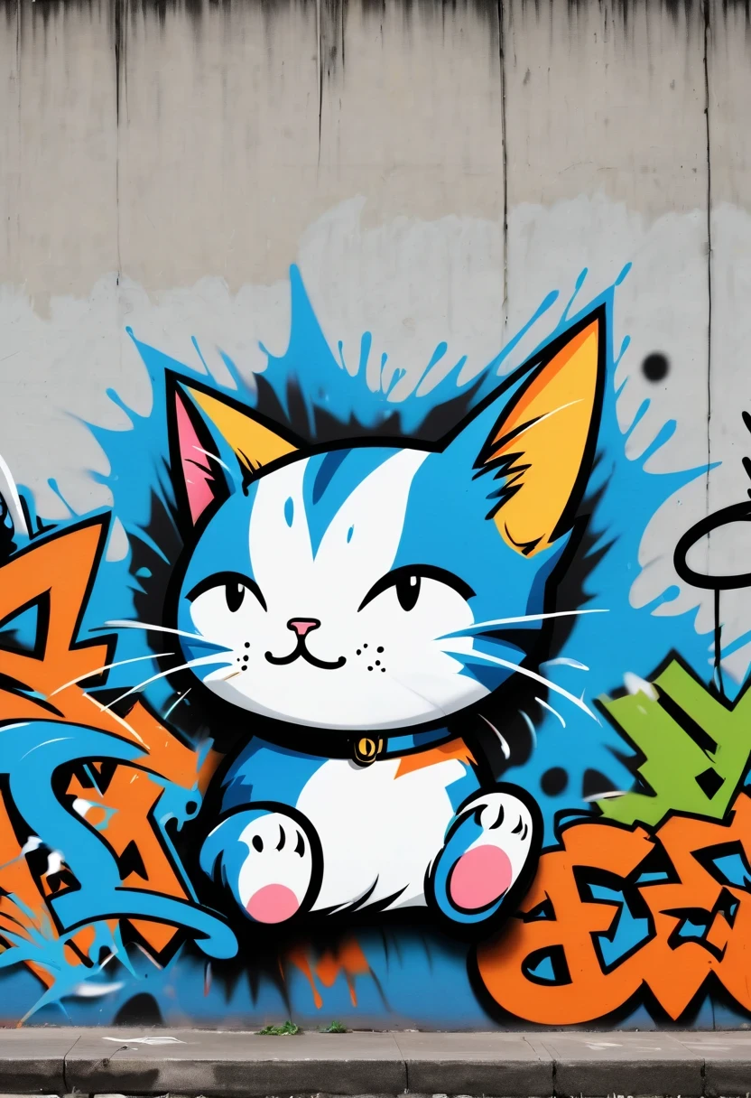 Graffiti漫画，Graffiti, wall, whole picture, High resolution and high contrast,simple,Tom Cat