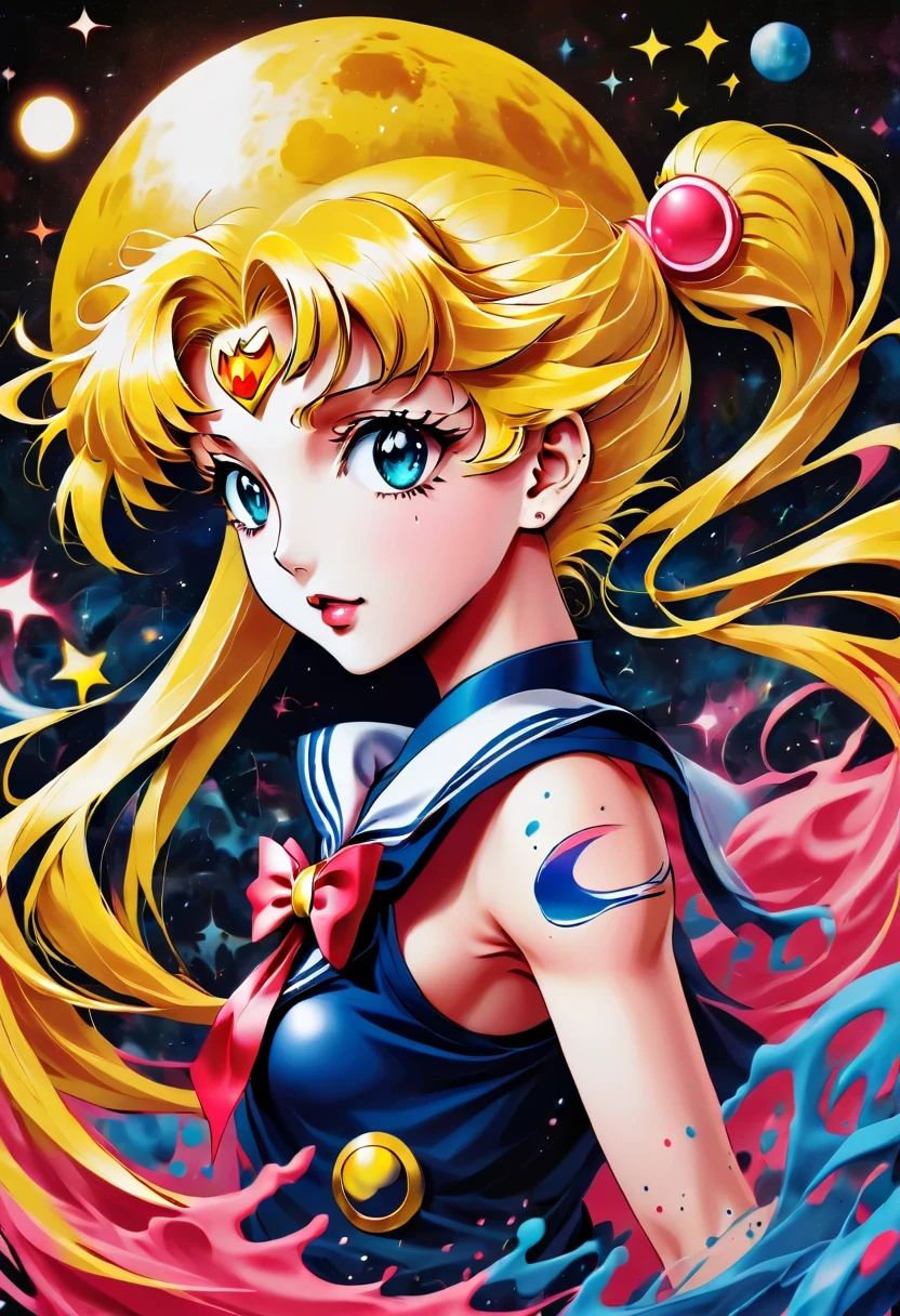 Graffiti漫画,Graffiti, wall, whole picture, High resolution and high contrast,simple,Sailor Moon