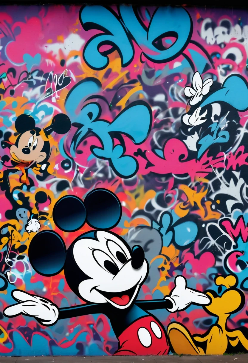 Graffiti漫画,Graffiti, wall, whole picture, High resolution and high contrast,simple,disney