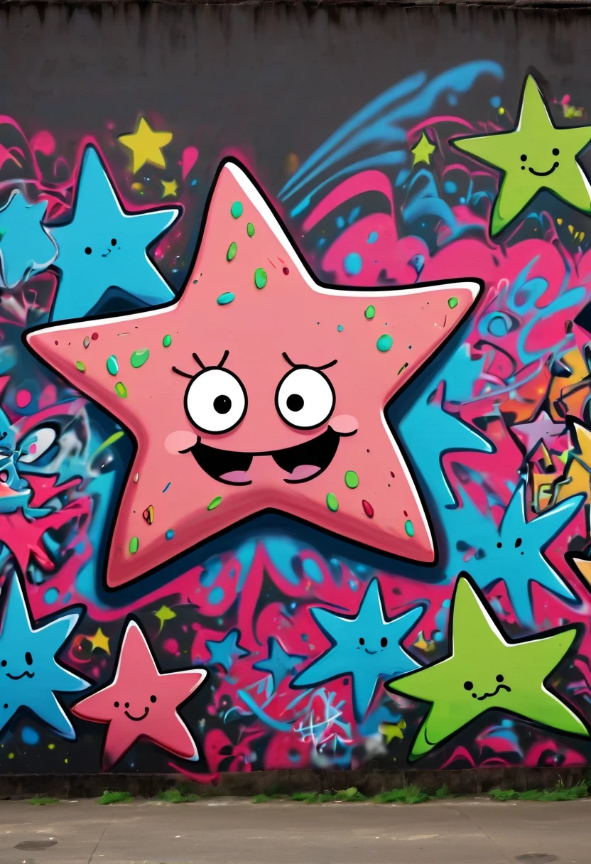 Graffiti漫画,Graffiti, wall, whole picture, High resolution and high contrast,simple,patrick star