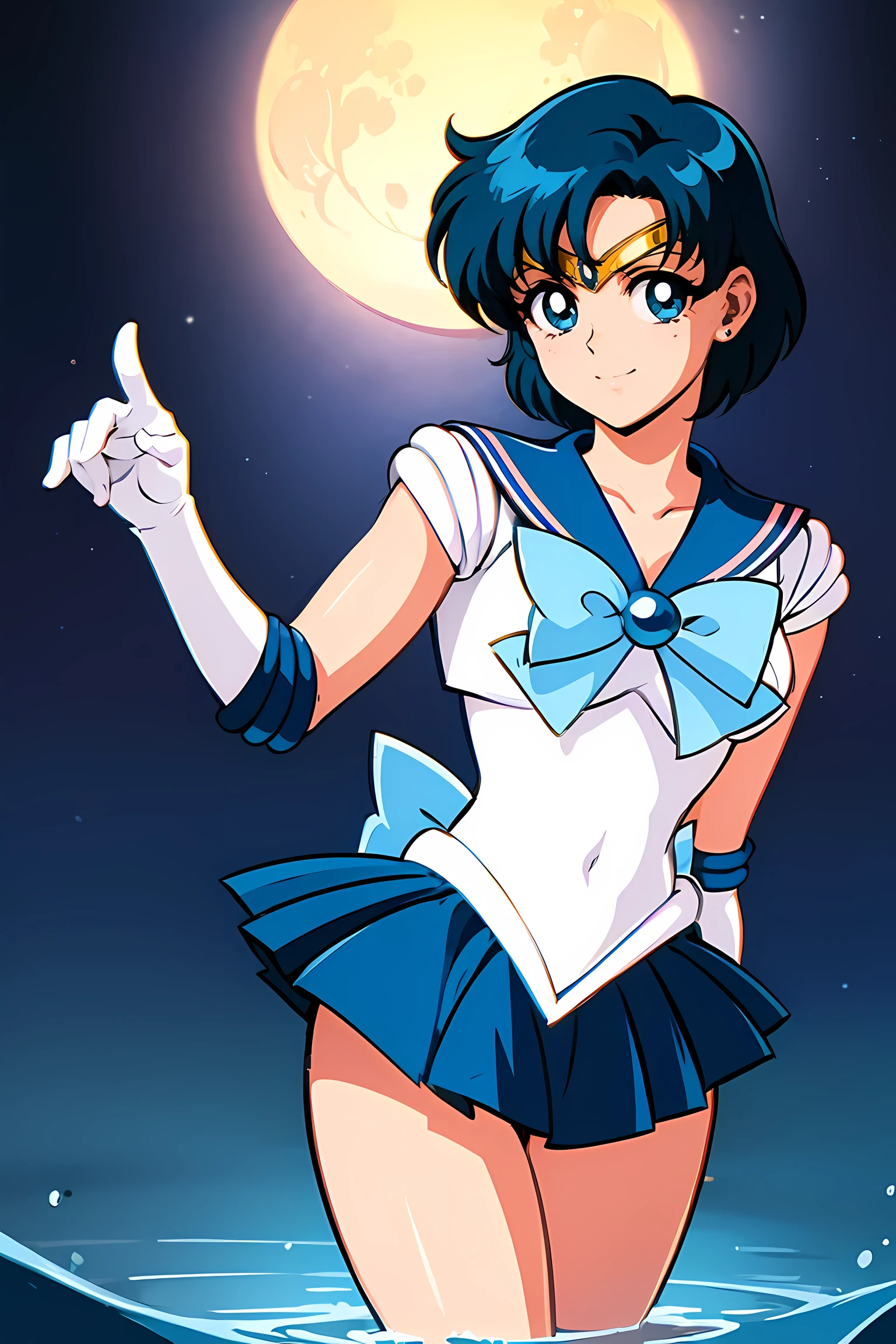 (highest quality:1.3), (masterpiece:1.4),(anatomically correct), (all limbs),(Refers to the whole),(precise fingertips), (small details),(8k),(About Photoreal:1.37),sailor moon!!!!!!!!, sailor moon Style,by sailor moon, sailor warrior uniform,(sailor mercury:1.52),aqua eye, dark green hair,white gloves,(fighting pose:1.25),((magical dark forest :1.2)),at dusk, moon, ((Recommended for scenes with strong dark shadows:1.2)), golden flower ,beautiful magical style, water reflection,intense, concept art, digital painting,