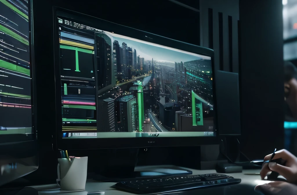 best quality,highres,4k,masterpiece:1.2,ultra-detailed,realistic,sharp focus,physically-based rendering,professional,vivid colors,bokeh,technology,open business,wealthy,gaining profits,super technologic PCs,connected together,green and black colors,servers background