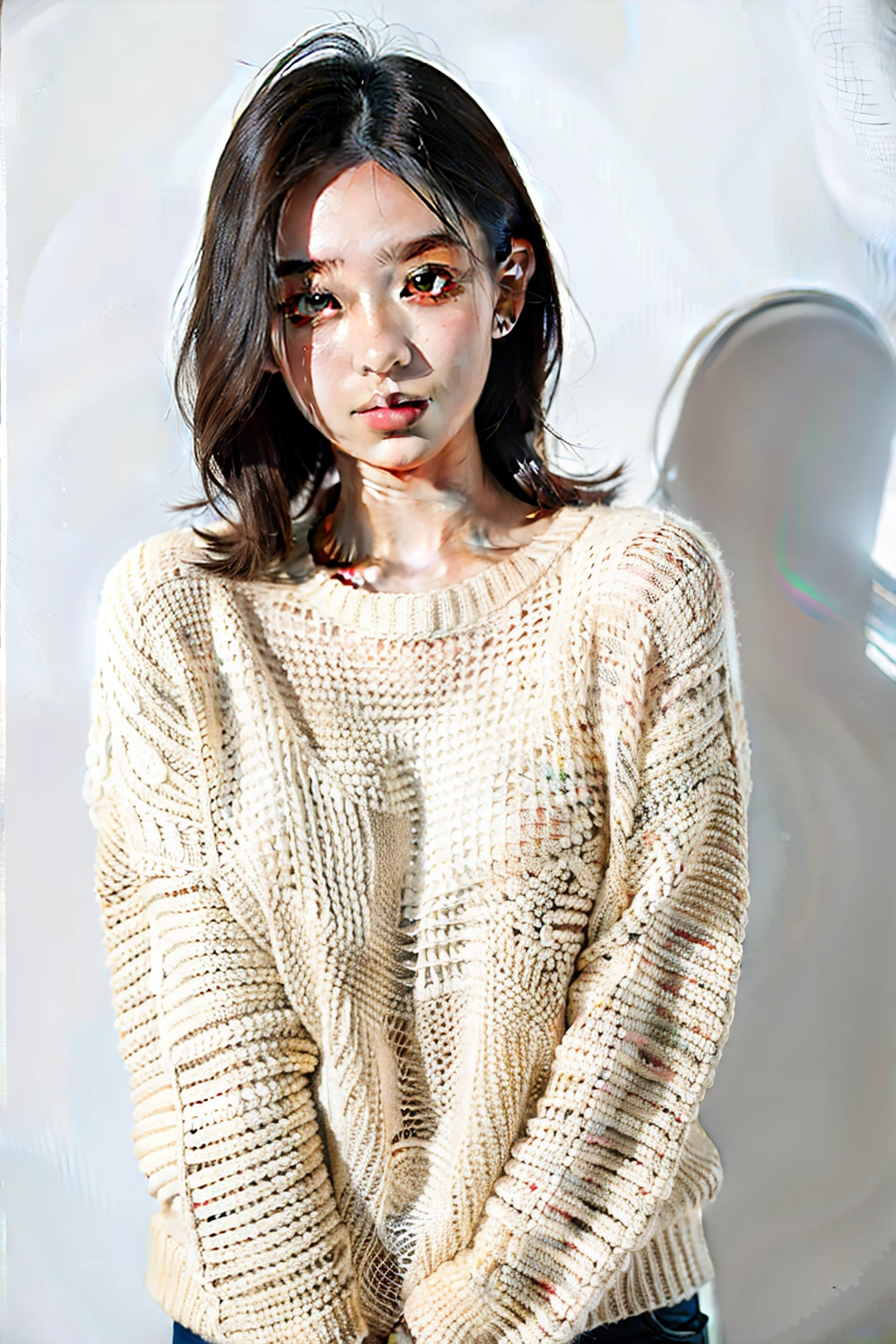 1 girl,sweater,white background,
