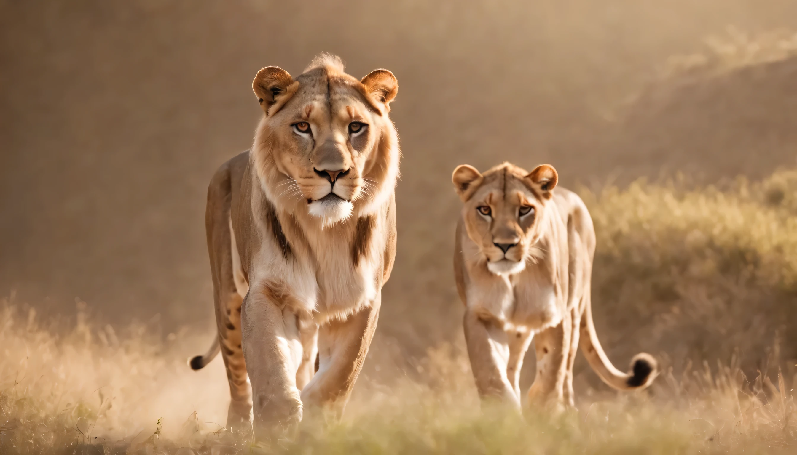 (Highly detailed CG Unity 8k wallpaper、masterpiece、highest quality、Super detailed)、(best lighting、best shadow、very delicate and beautiful)、highest quality、8k、Detailed facial depiction、masterpiece、highest quality、clear image quality、
running beast:Capture the moment the lion takes off, Cheetah, wait. Run at breakneck speed。
