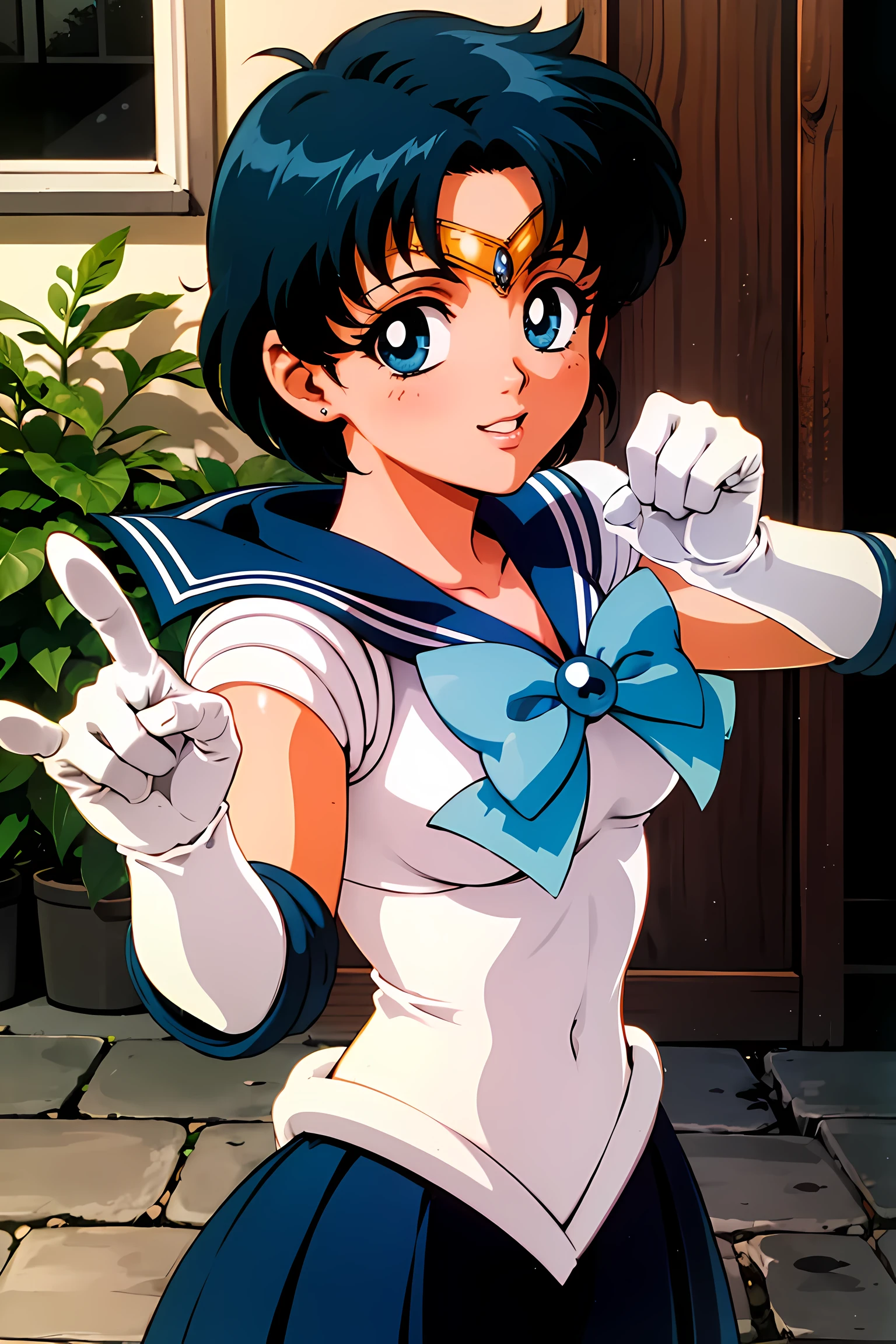 (highest quality:1.3), (masterpiece:1.4),(anatomically correct), (all limbs),(Refers to the whole),(precise fingertips), (small details),(8k),(About Photoreal:1.37),sailor moon!!!!!!!!, sailor moon Style,by sailor moon, sailor warrior uniform,(sailor mercury:1.52),aqua eye, dark green hair,white gloves,(fighting pose:1.25),((magical dark forest :1.2)),at dusk, moon, ((Recommended for scenes with strong dark shadows:1.2)), golden flower ,beautiful magical style, water reflection,intense, concept art, digital painting,