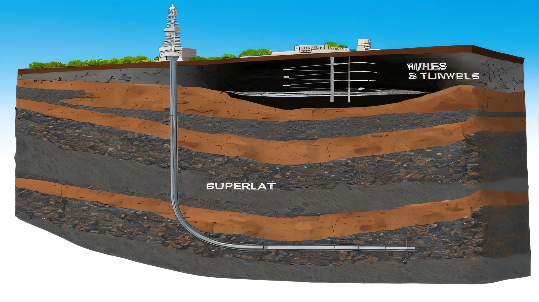 a diagram of a well with a pipe and a well with a well, mines, cross section, high detail illustration, super detailed image, super complex and instruct, hyper detailed illustration, hyperdetailed illustration, super-detailed, super - detailed, super detailed picture, an illustration of, subsurface cracks, geology, super - detailed work, detailed 2d illustration