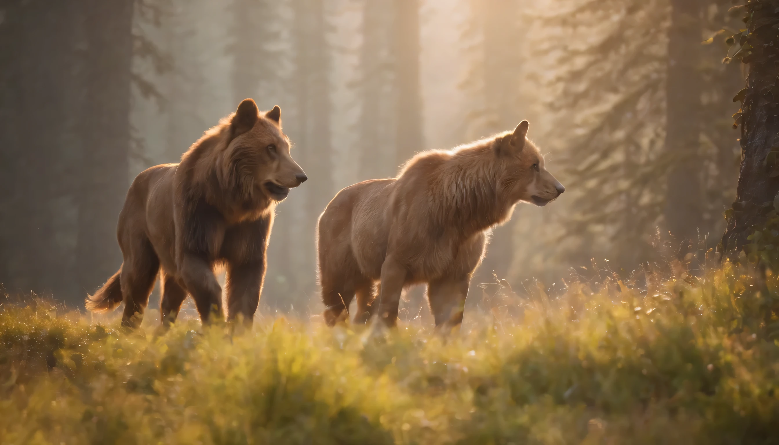 (Highly detailed CG Unity 8k wallpaper、masterpiece、highest quality、Super detailed)、(best lighting、best shadow、very delicate and beautiful)、highest quality、8k、Detailed facial depiction、masterpiece、highest quality、clear image quality、
animals chasing each other:Catch the chasing animal。
