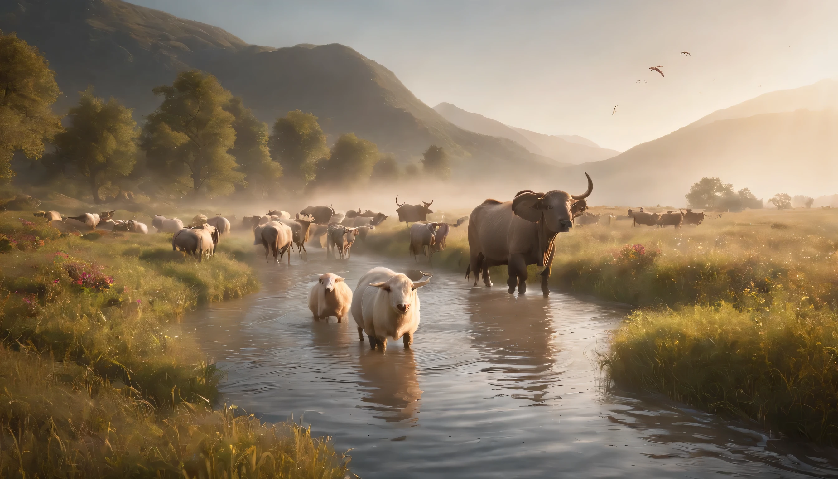 (Highly detailed CG Unity 8k wallpaper、masterpiece、highest quality、Super detailed)、(best lighting、best shadow、very delicate and beautiful)、highest quality、8k、Detailed facial depiction、masterpiece、highest quality、clear image quality、
moving flock：Capturing flocks of fish and birds moving around in groups。