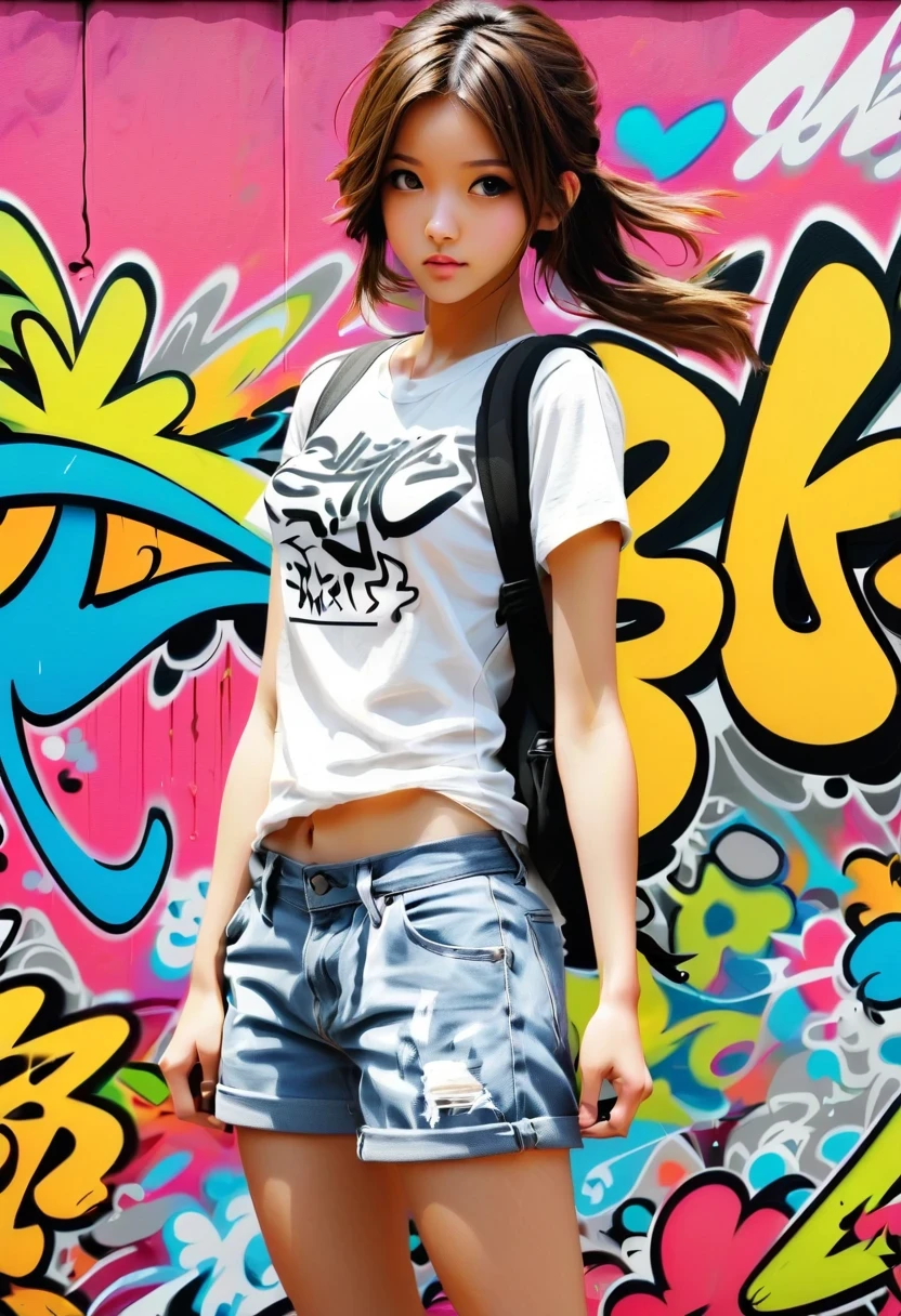 Graffiti漫画,Graffiti, wall, whole picture, High resolution and high contrast,simple,girl