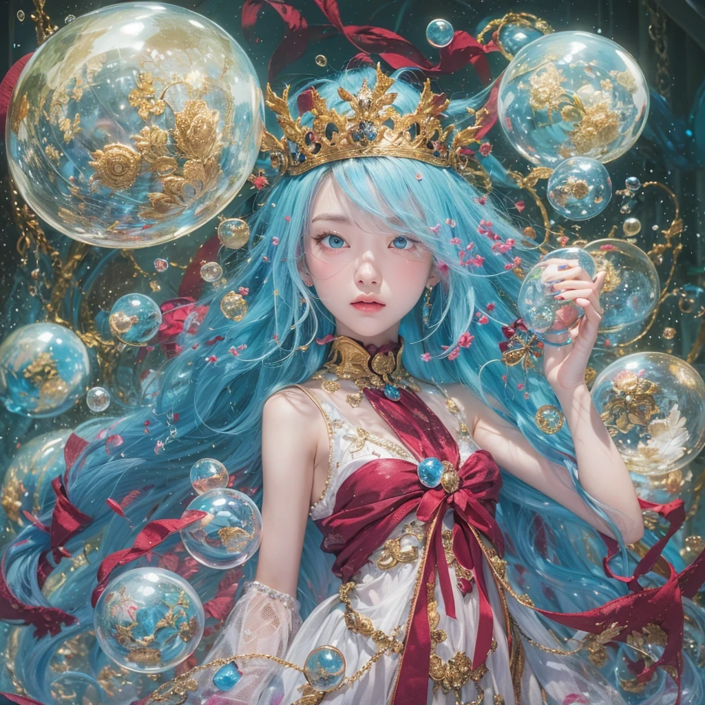 黄 blue colors,enamel,agate,A flesh-colored world,Blood Blue Maiden 32k(masterpiece,HD,Aoyama Pond,Ultra high quality,32k)long flowing bright blue hair,blood pool,Ziddink, a color,Grumpy (After greeting), (Linen scarf), fighting stance, looking at the ground, long white hair, Floating bright blue, Fire cloud gold headdress, Chinese long-sleeved gold silk burgundy garment, (Abstract metaverse splash:1.2), White background,Peony flower vitality protector(realistically:1.4),bright purple hair,Smoke on the road,The background is very pure, high resolution, detail, RAW photos, Sharp Re, Nikon D850 film photo by Jefferies Lee 4 Kodak Portra 400 camera F1.6 guns, colorful, Ultra-realistic and vivid textures, dramatic lighting, Unreal Engine Art Station Trend, Sinest 800,一个有着long flowing bright blue hair的女孩,huge colorful bubbles