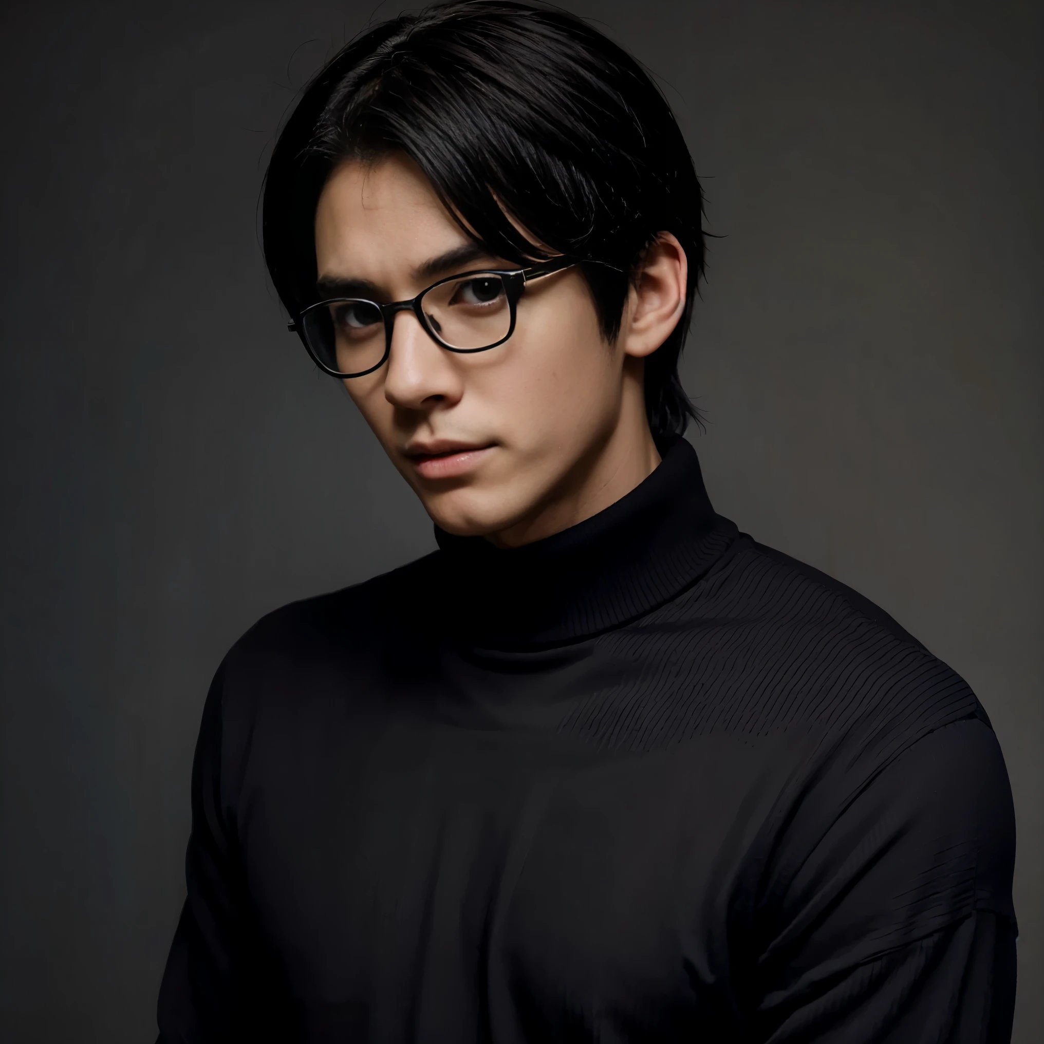Anime character handsome boy wearing a sweater and black spec
