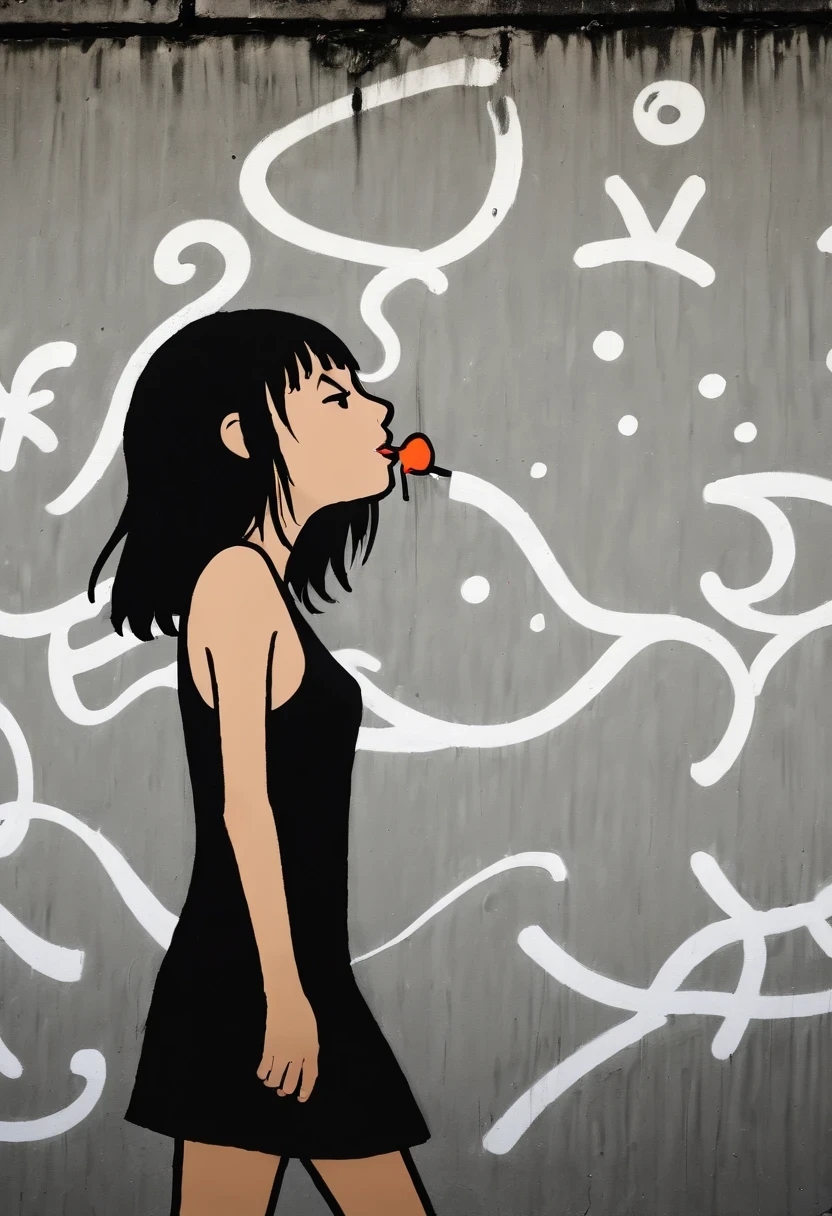 Graffiti, wall, whole picture, High resolution and high contrast,simple,girl