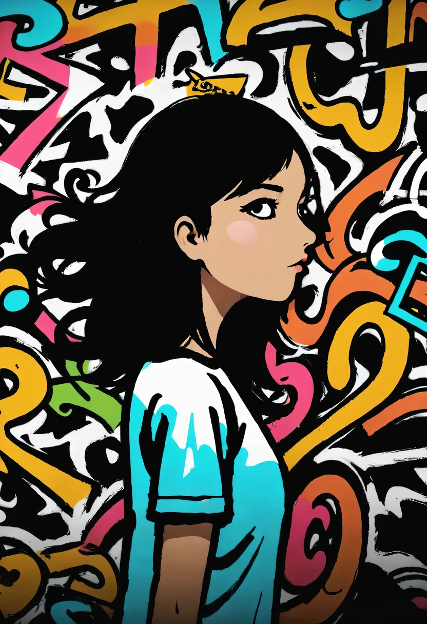 Graffiti, wall, whole picture, High resolution and high contrast,simple,girl