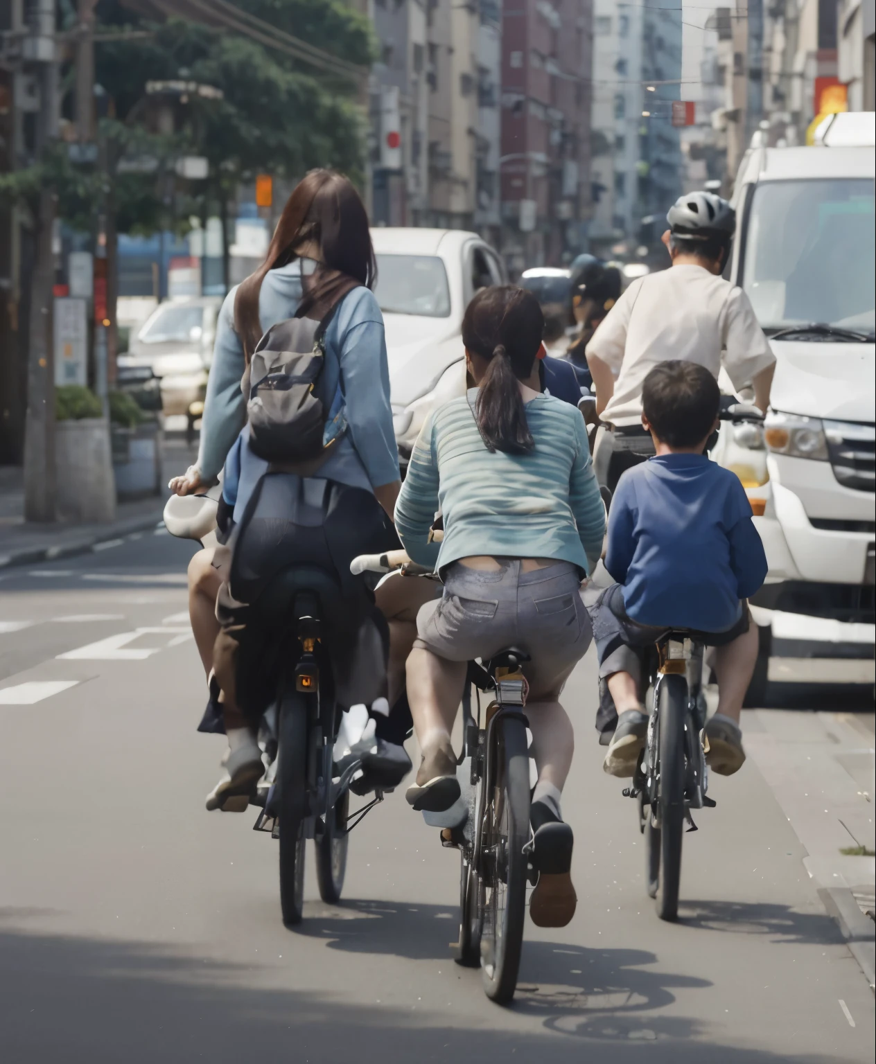 Drawing of a group of people riding bicycles on the street, author：Yukika Kamisaka, Hong Kong street art, On a street in Tokyo, Japanese watercolor painting, author：Nobusada Yanagawa, Okuhiroya painting, author：Kamoi Rei, author：Watanabe Kazan, author：Kobayashi Kiyochika, author：Tadanari Ono