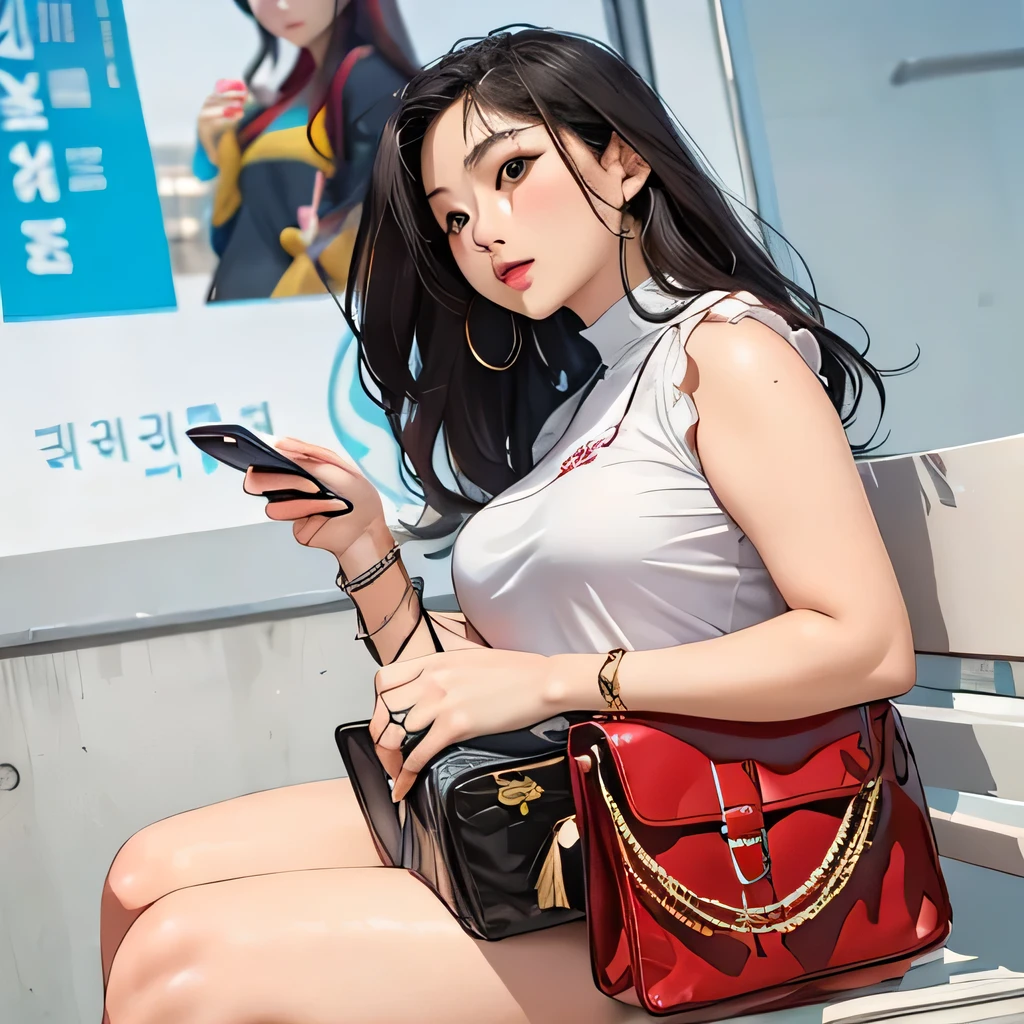 Araf woman sitting on bench holding mobile phone, Asian girl, lovely woman, korean girl, an asian woman, Chinese girl, korean woman, beautiful Asian girl, attractive girl, asian woman, asian women, beautiful south korean woman, sexy girl, gorgeous young korean woman, asian women, chinese woman, gorgeous lady, 30 year old woman