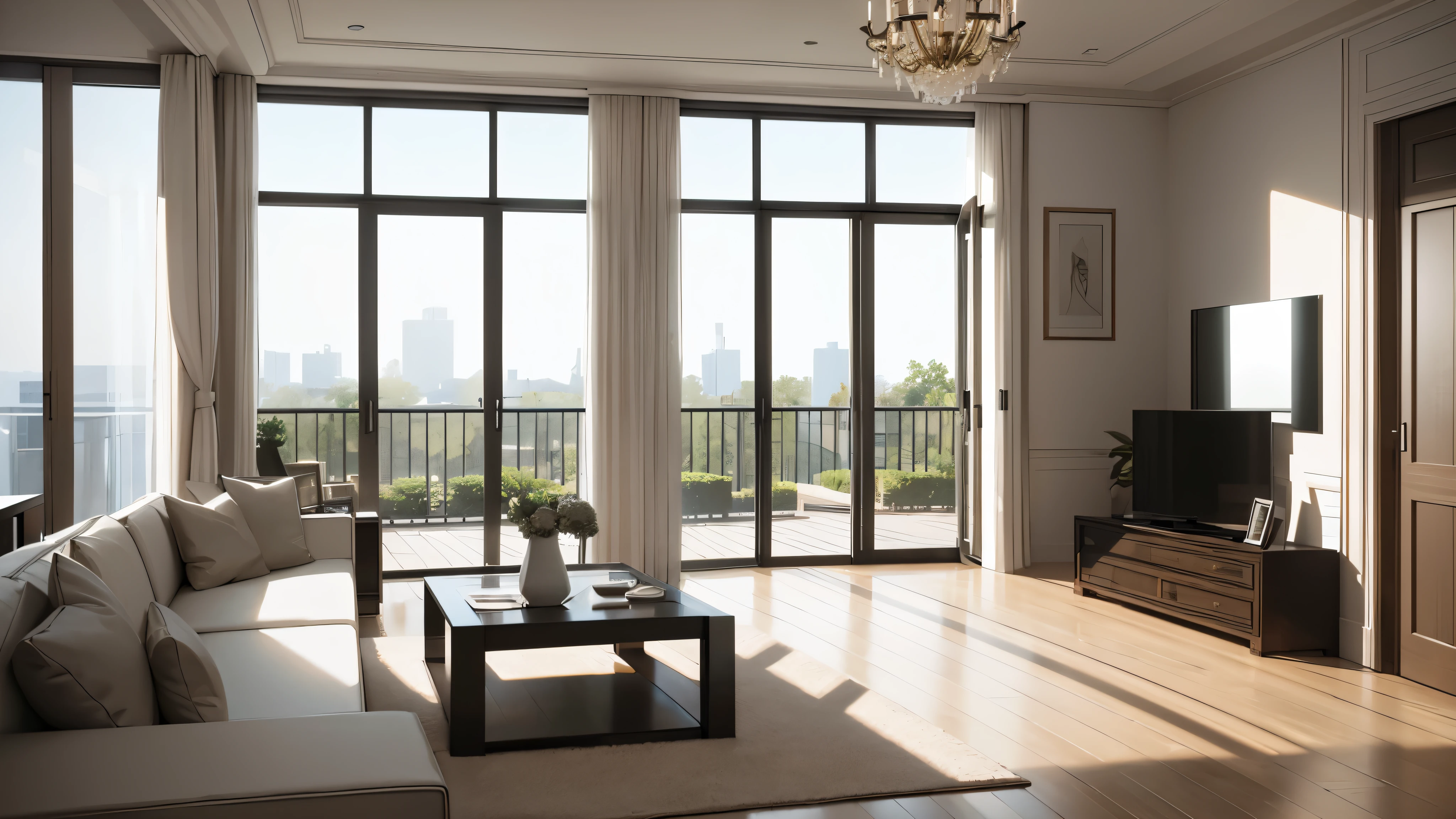 you are a famous interior designer、I was asked to create a 3D image of a large modern room.。. Create a harmonious environment with modern and minimalist furniture. Including garden interior.