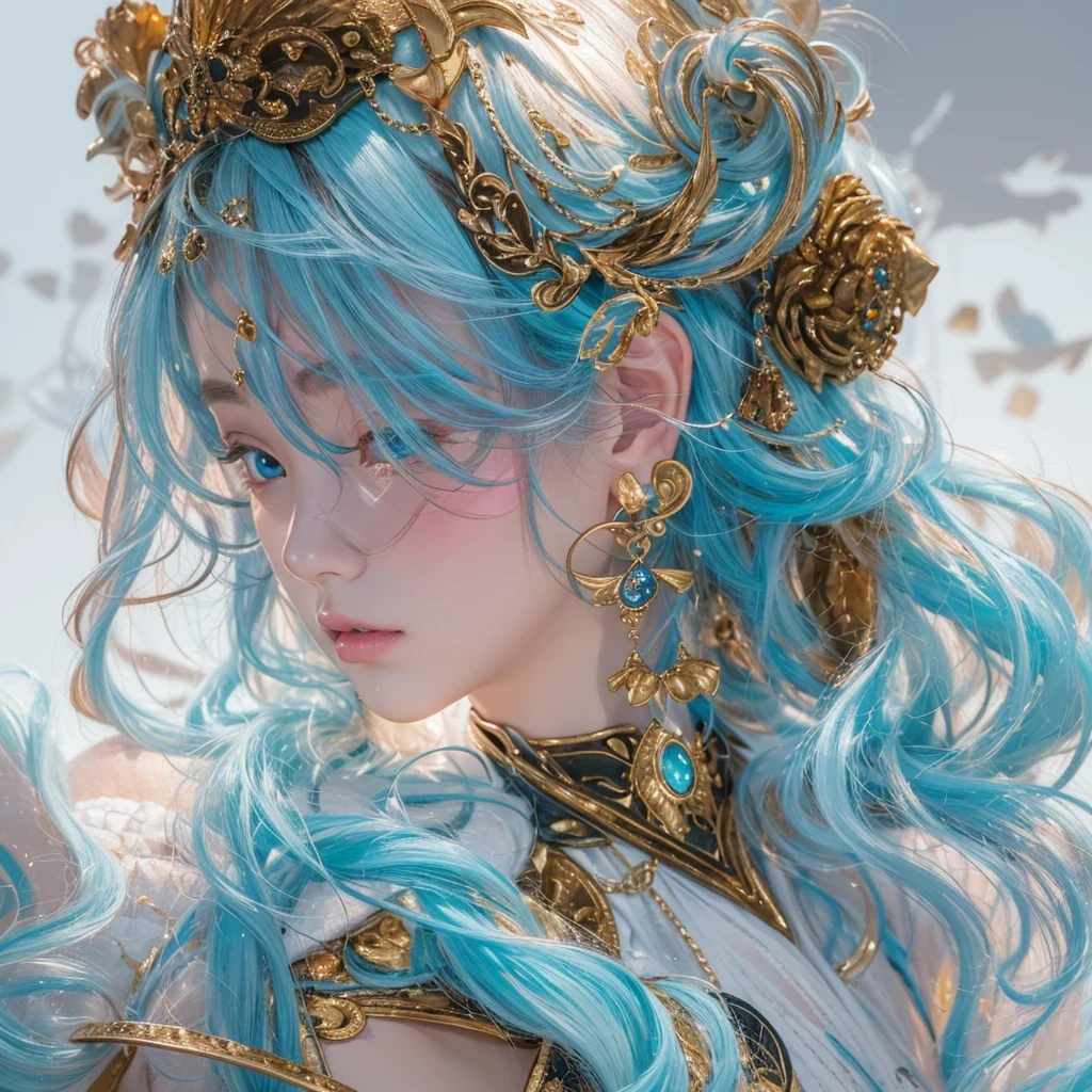 黄 blue colors,enamel,agate,A flesh-colored world,Blood Blue Maiden 32k(masterpiece,HD,Aoyama Pond,Ultra high quality,32k)long flowing bright blue hair,blood pool,Ziddink, a color,Grumpy (After greeting), (Linen scarf), fighting stance, looking at the ground, long white hair, Floating bright blue, Fire cloud gold headdress, Chinese long-sleeved gold silk burgundy garment, (Abstract metaverse splash:1.2), White background,Peony flower vitality protector(realistically:1.4),bright purple hair,Smoke on the road,The background is very pure, high resolution, detail, RAW photos, Sharp Re, Nikon D850 film photo by Jefferies Lee 4 Kodak Portra 400 camera F1.6 guns, colorful, Ultra-realistic and vivid textures, dramatic lighting, Unreal Engine Art Station Trend, Sinest 800,一个有着long flowing bright blue hair的女孩,huge colorful bubbles