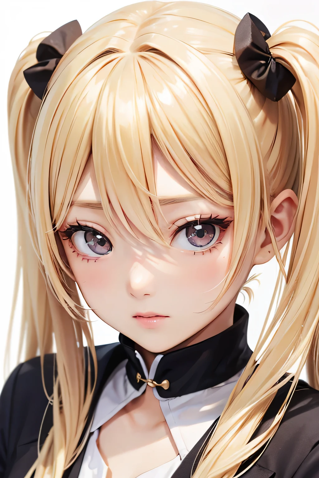 blonde、girl、twin tail hair、seeding press、close up of face
