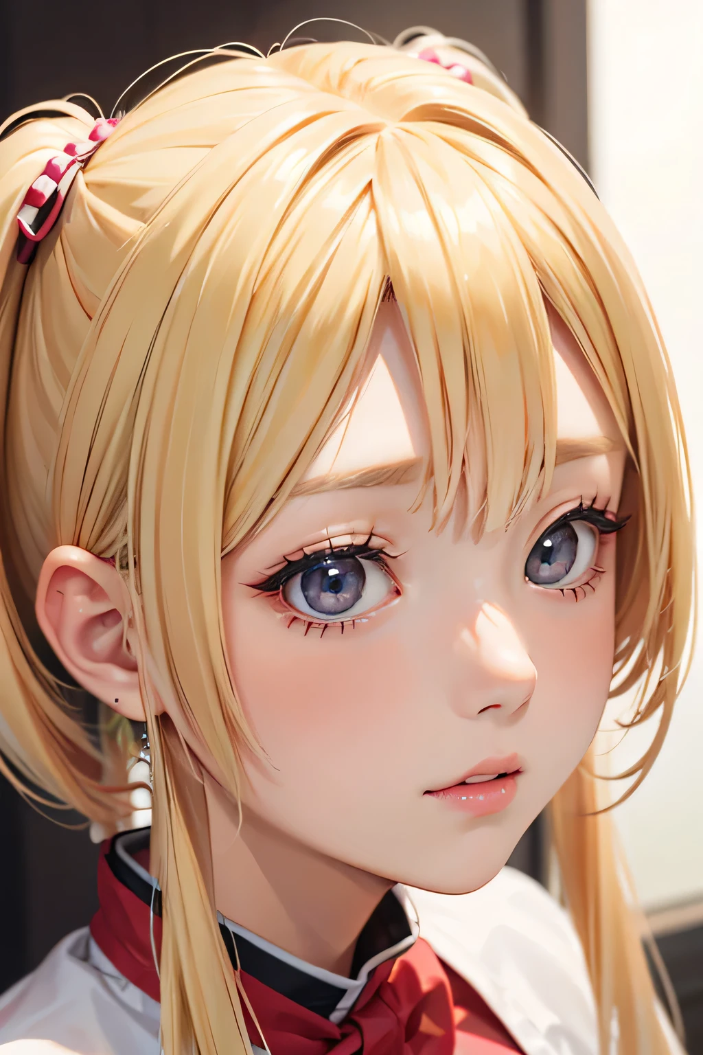 blonde、girl、twin tail hair、seeding press、close up of face