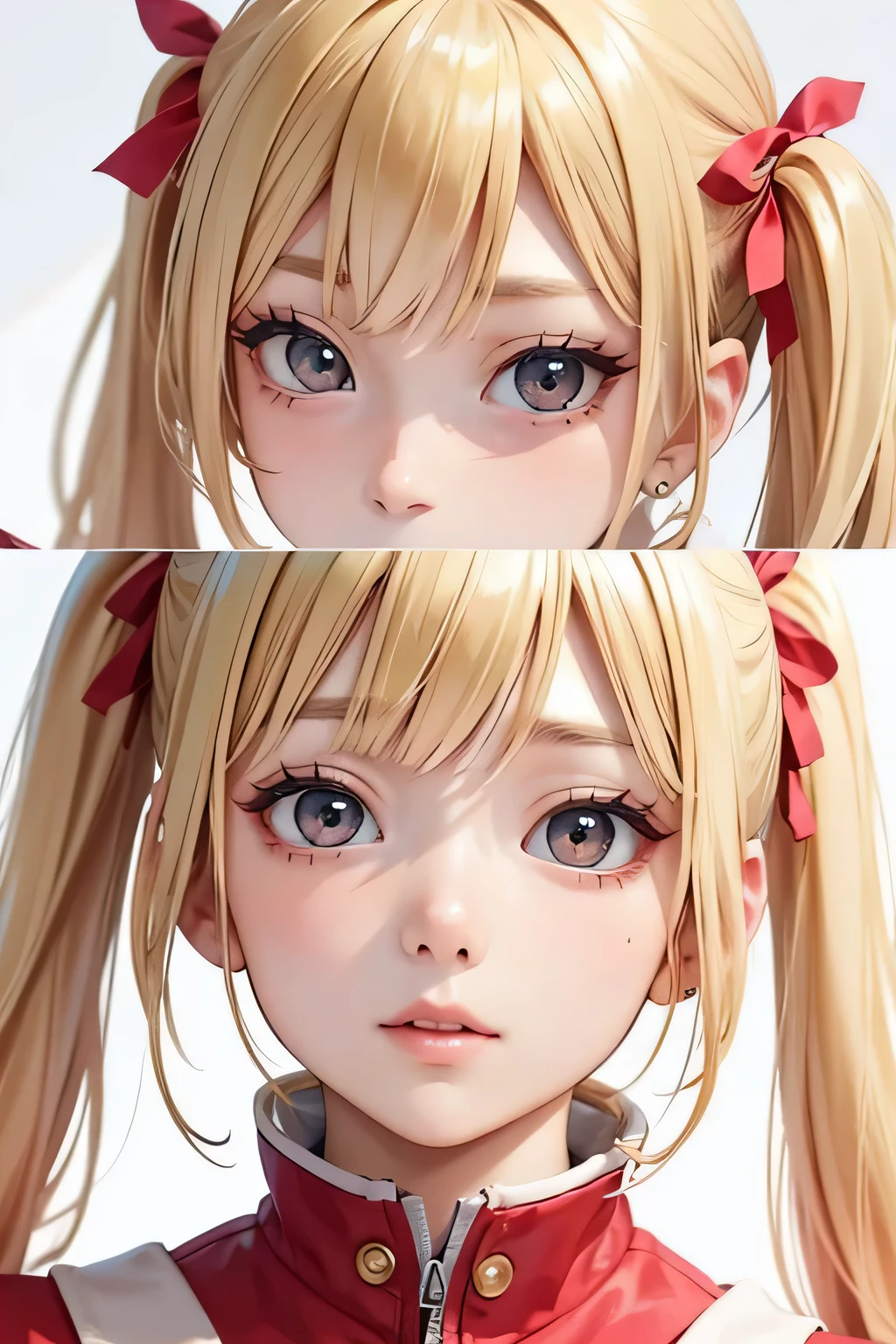 blonde、girl、twin tail hair、seeding press、close up of face