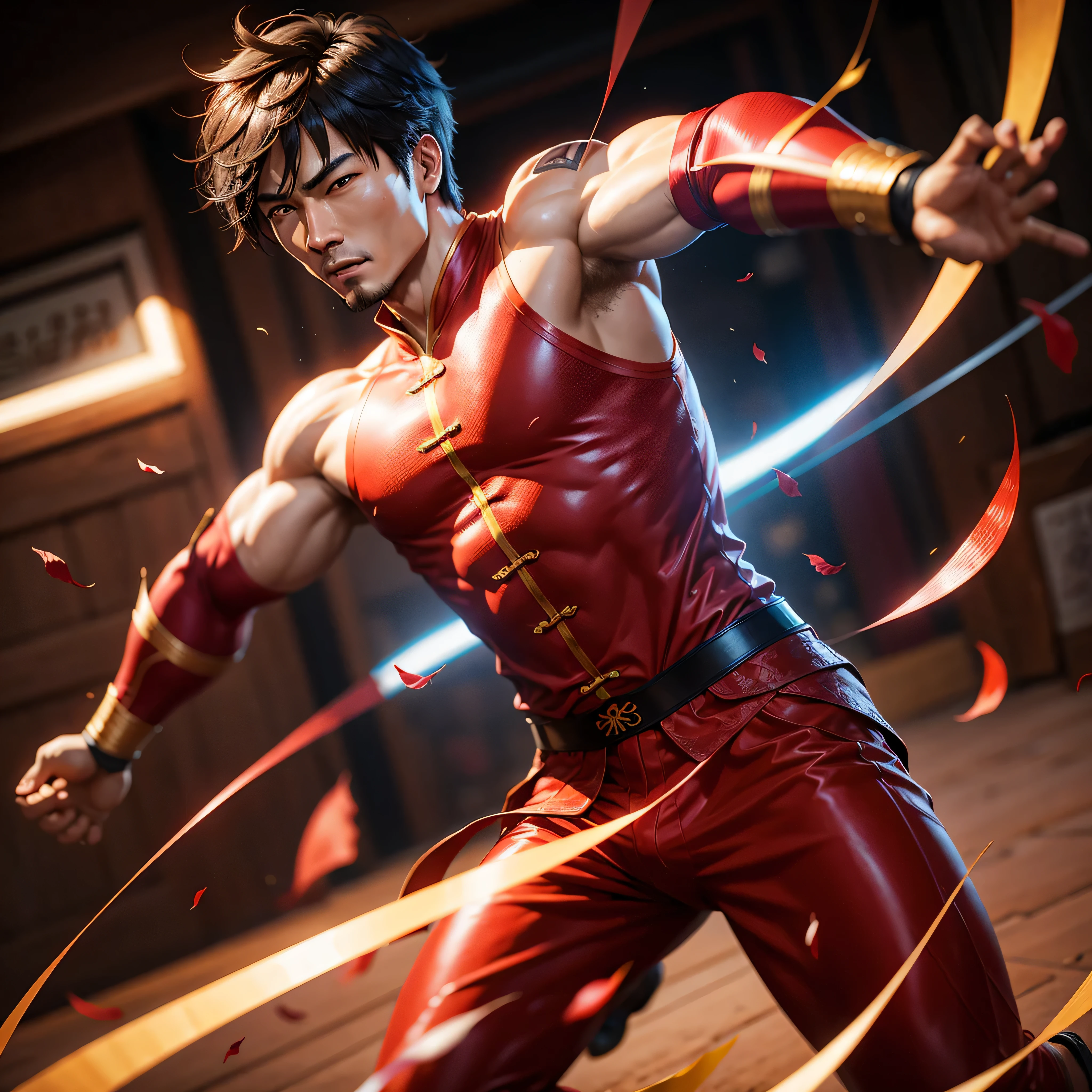 Chinese Guy Shang Chi_Super Hero, Red clothes, Chinese clothes, photo-realistic, octane render, unreal engine, ultra-realistic