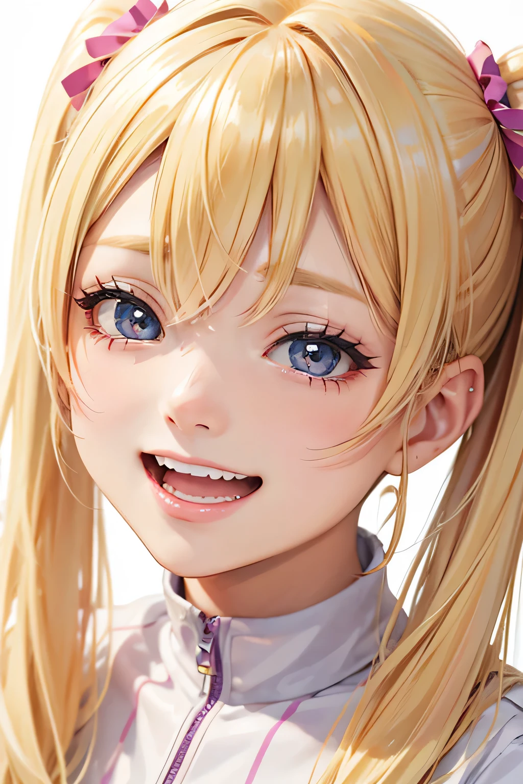 blonde、girl、twin tail hair、Laugh aloud、close up of face