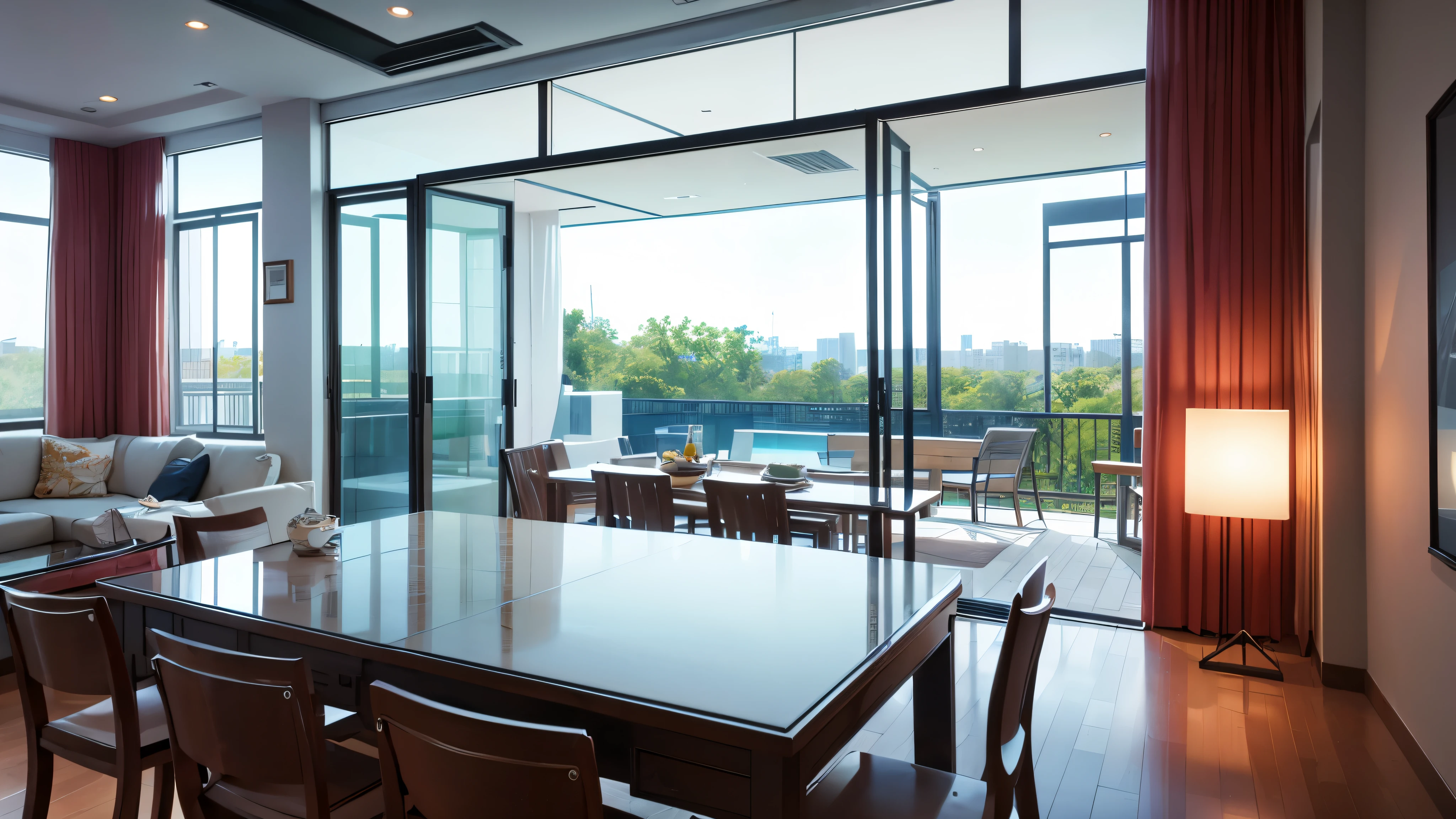 you are a famous interior designer、I was asked to create a 3D image of a large modern room.。. Create a harmonious environment with modern and minimalist furniture. Including garden interior.
