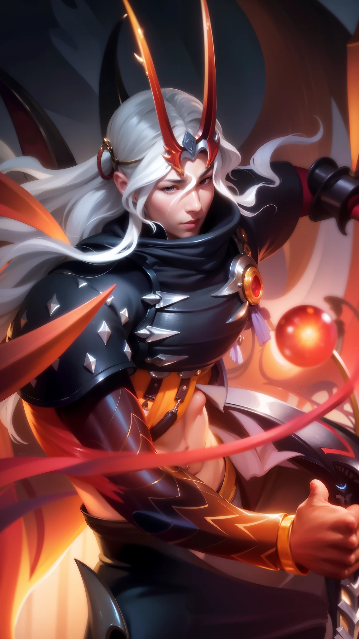 Best quality, masterpiece, detailed skin texture, detailed clothes texture, detailed face, super detail, 8k, intricate detail, 1 boy, The color doesn't change, Muscle guy, 1 guy, a close up of a person holding a sword and a fire ball, extremely detailed artgerm, onmyoji detailed art, ig model | artgerm, ashe, onmyoji, artgerm detailed, style artgerm, artgerm lau, artgerm. high detail, rossdraws sakimimichan, onmyoji portrait.