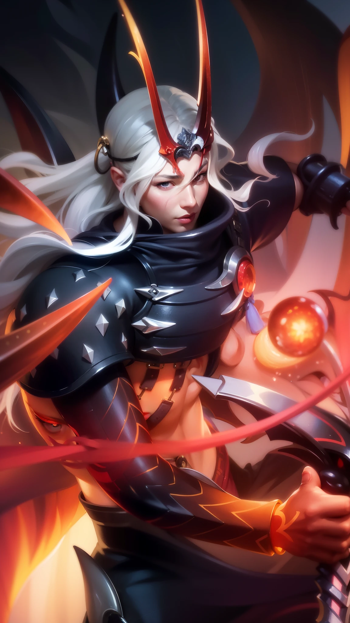 Best quality, masterpiece, detailed skin texture, detailed clothes texture, detailed face, super detail, 8k, intricate detail, 1 boy, The color doesn't change, Muscle guy, 1 guy, a close up of a person holding a sword and a fire ball, extremely detailed artgerm, onmyoji detailed art, ig model | artgerm, ashe, onmyoji, artgerm detailed, style artgerm, artgerm lau, artgerm. high detail, rossdraws sakimimichan, onmyoji portrait.