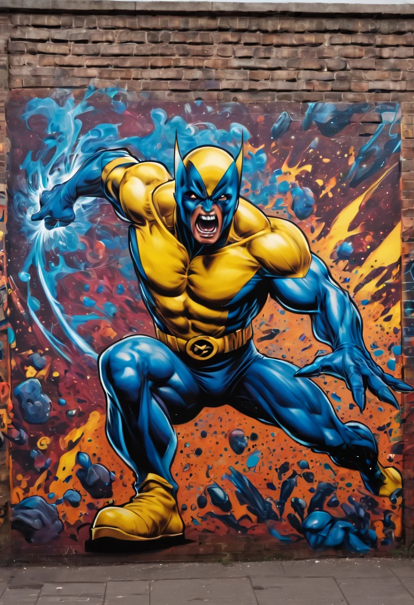 (masterpiece, best quality), magical Graffiti Comics, on a big building, X-Men, ultra detail,