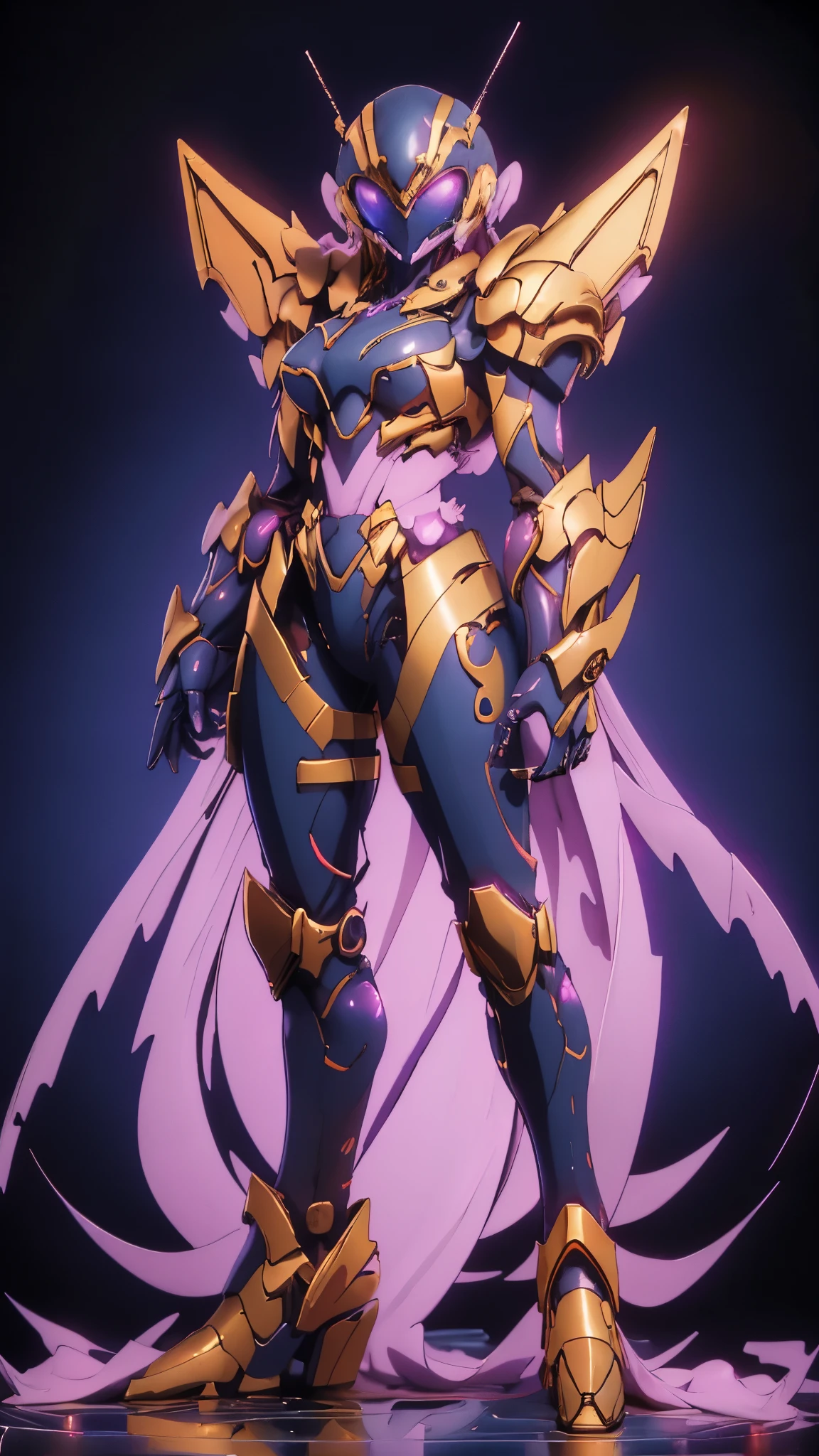 A woman adorned in fantasy-style full-body armor, a crown-concept fully enclosed helmet that unveils only her eyes, a composite layered chest plate, fully encompassing shoulder and hand guards, a lightweight waist armor, form-fitting shin guards, the overall design is heavy-duty yet flexible, ((the armor gleams with a golden glow, complemented by red and blue accents)), exhibiting a noble aura, she floats above a fantasy-surreal high-tech city, this character embodies a finely crafted fantasy-surreal style armored hero in anime style, exquisite and mature manga art style, (Queen bee mixed with Spider concept Armor, plasma, blood), ((Element, energy, elegant, goddess, femminine:1.5)), metallic, high definition, best quality, highres, ultra-detailed, ultra-fine painting, extremely delicate, professional, anatomically correct, symmetrical face, extremely detailed eyes and face, high quality eyes, creativity, RAW photo, UHD, 32k, Natural light, cinematic lighting, masterpiece-anatomy-perfect, masterpiece:1.5