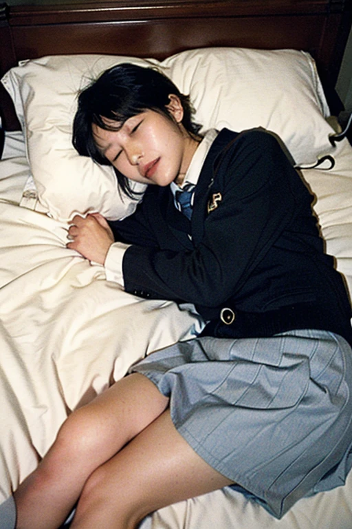 ((LowwaistXL:1.4)),((flat chest)),((Japanese sex slave lying and sleeping with half of his school uniform taken off:1.3)),((lying:1.3)),(Hollow eyes that can&#39;t be closed),(sweaty whole body),((very dark:1.3)),(bed),(short cut hair),((:1.35)),(()),pubic hair