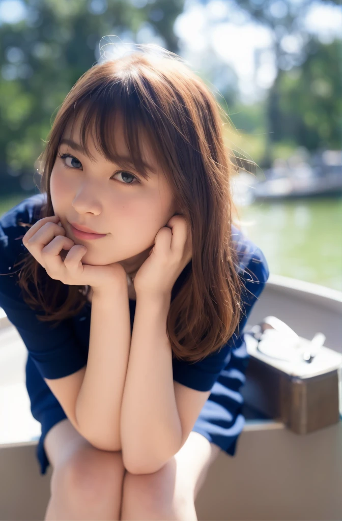 (best quality,4k,8k,highres,masterpiece:1.2),ultra-detailed,(realistic,photorealistic,photo-realistic:1.37),a girl in a boat with her hand on her chin

Medium: oil painting

Additional details: The girl has curly blonde hair, she is wearing a white sundress with a wide-brimmed hat, there are vibrant flowers and green plants surrounding the boat, the boat is floating on calm blue water, there are seagulls flying in the sky, soft sunlight creates a warm atmosphere

Art style: portraiture, landscape

Color palette: warm tones, with emphasis on blues and yellows

Lighting: soft, natural sunlight casting gentle shadows on the girl and the boat