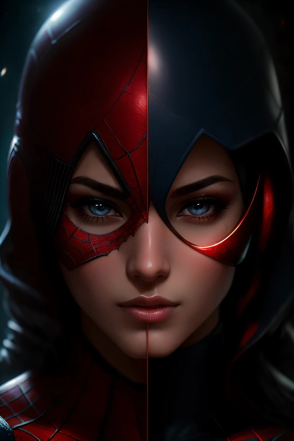 (Award Winning Digital Artwork:1.3) of (Sketch:1.3),(Energetic:1.3) Spidey, EmmaRob,CGSociety,ArtStation,(Saturated:1.3),(close portrait:1.3),(Feminine:1.4),(beautiful:1.4),(attractive:1.3),handsome,calendar pose,perfectly detailed eyes,studio lighting,thematic background