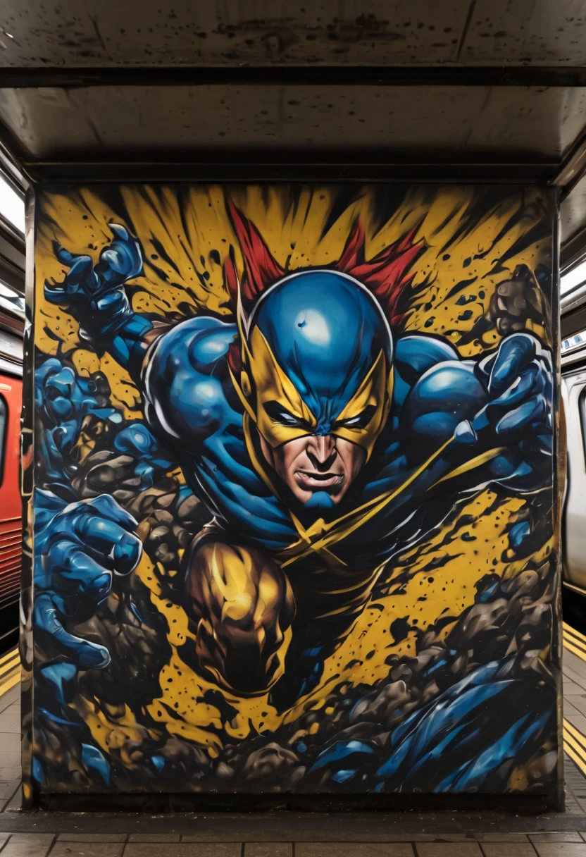 (masterpiece, best quality), magical Graffiti Comics, on a big building, X-Men, ultra detail,