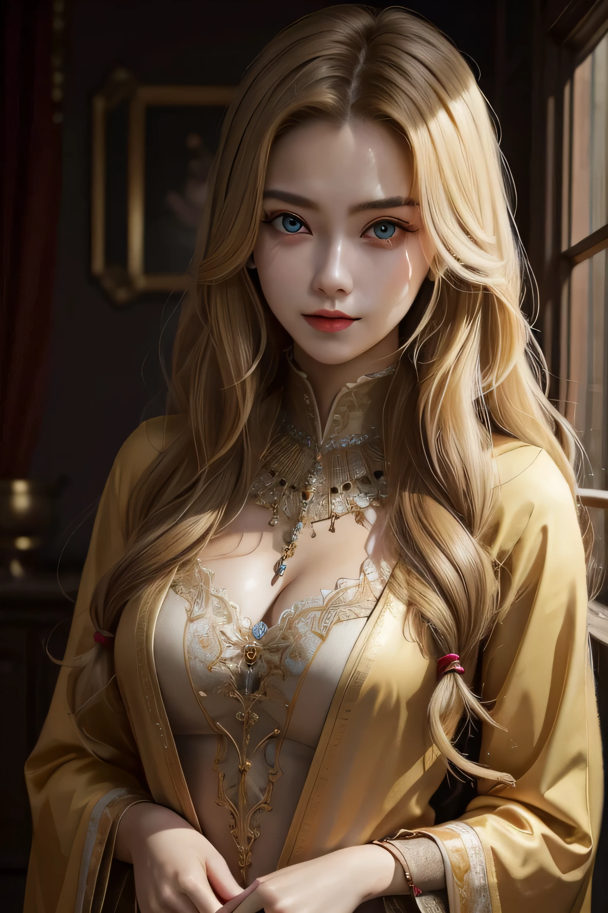 masterpiece, best quality, beautiful 19 year old, fair skin female, long flaxen hair, exquisite clothes, perfect face