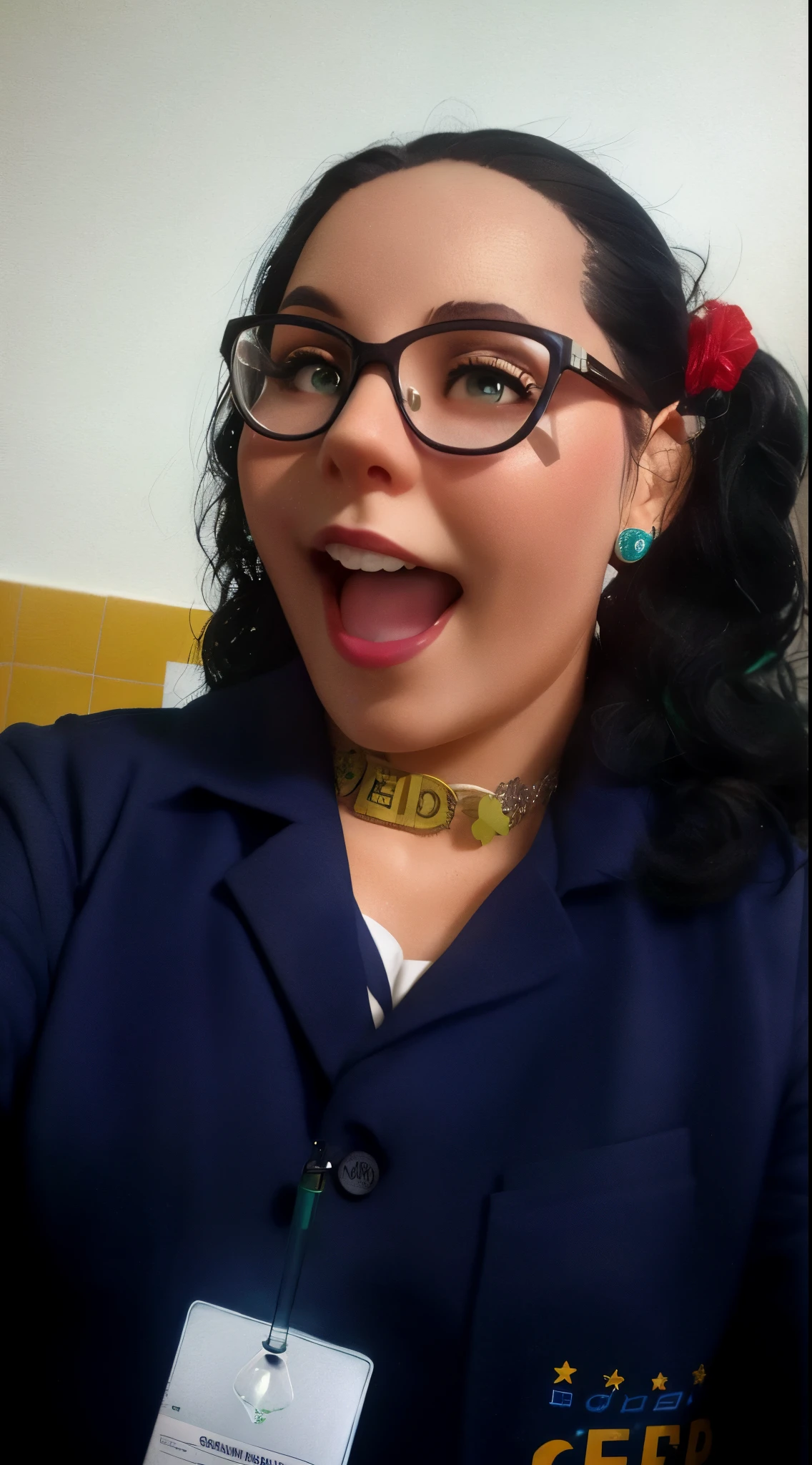 woman in a blue jacket and glasses making a face, imagem de perfil, posando como um personagem jojo, Estilo Chucky, sorriso fofo e levemente nerd, muito talentoso, punk!!!, inspired decor, by Amélia Peláez, Betty a Feia, visual de arte pop, dia dos Mortos!!, Foto de perfil, inspired by arafed woman in a lab coat holding a glass vial with a green liquid, segurando fogo verde, chemical, chemical, Shiny particles, molecular, foto - tiro, experimenting in your science lab, lorena avarez, Foto do perfil, Smoky laboratory, foto ambiental, in lab, poster photo, scientist, foto da capa, imagem de avatar, working in your science lab