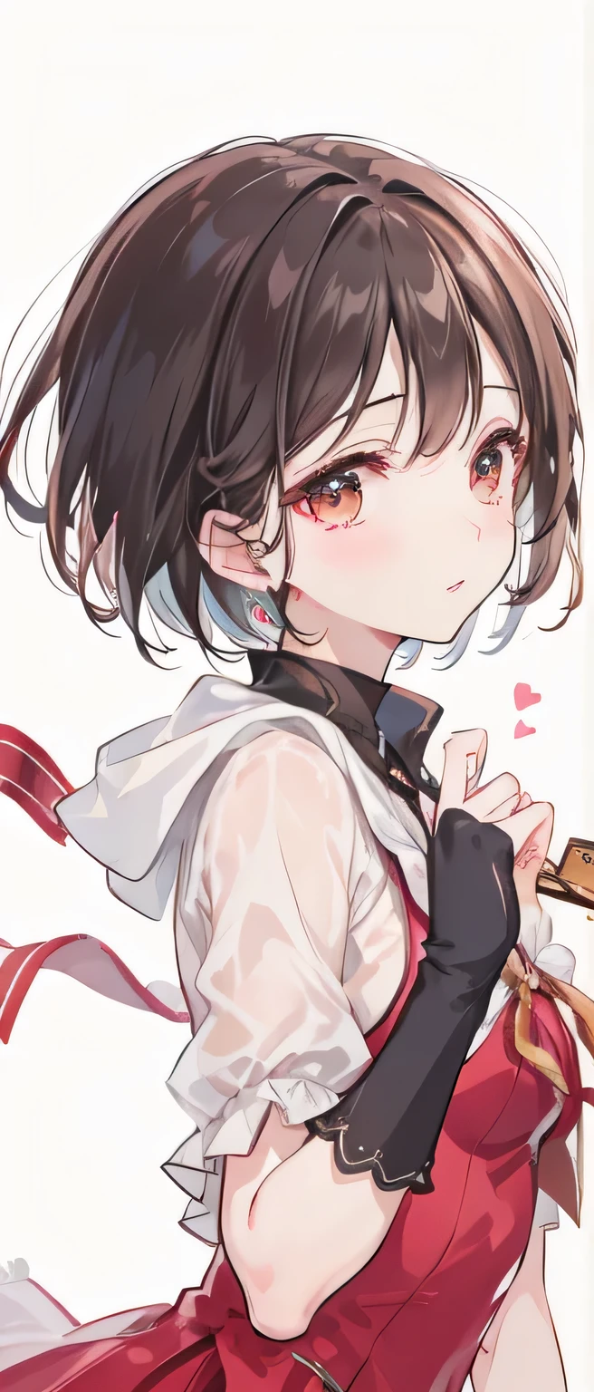 expensive and cold，profile，short and thin hair，Saucy，background bokeh，Dindal effect、Valentine、I have a box of chocolates、heart background、