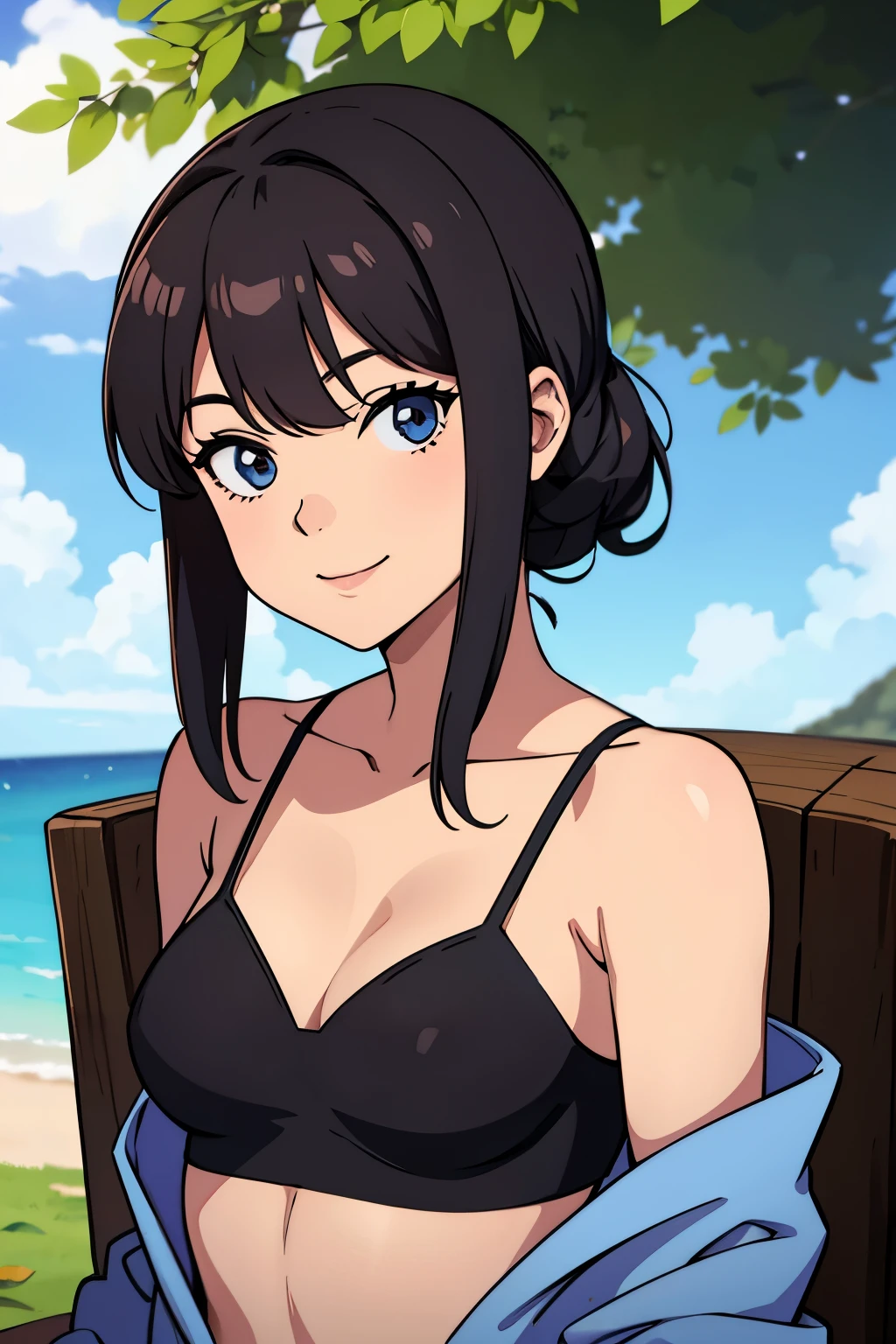 TMM_RETASU, bare shoulders, 1girl, solo, upper body, facing viewer, looking at viewer, smile