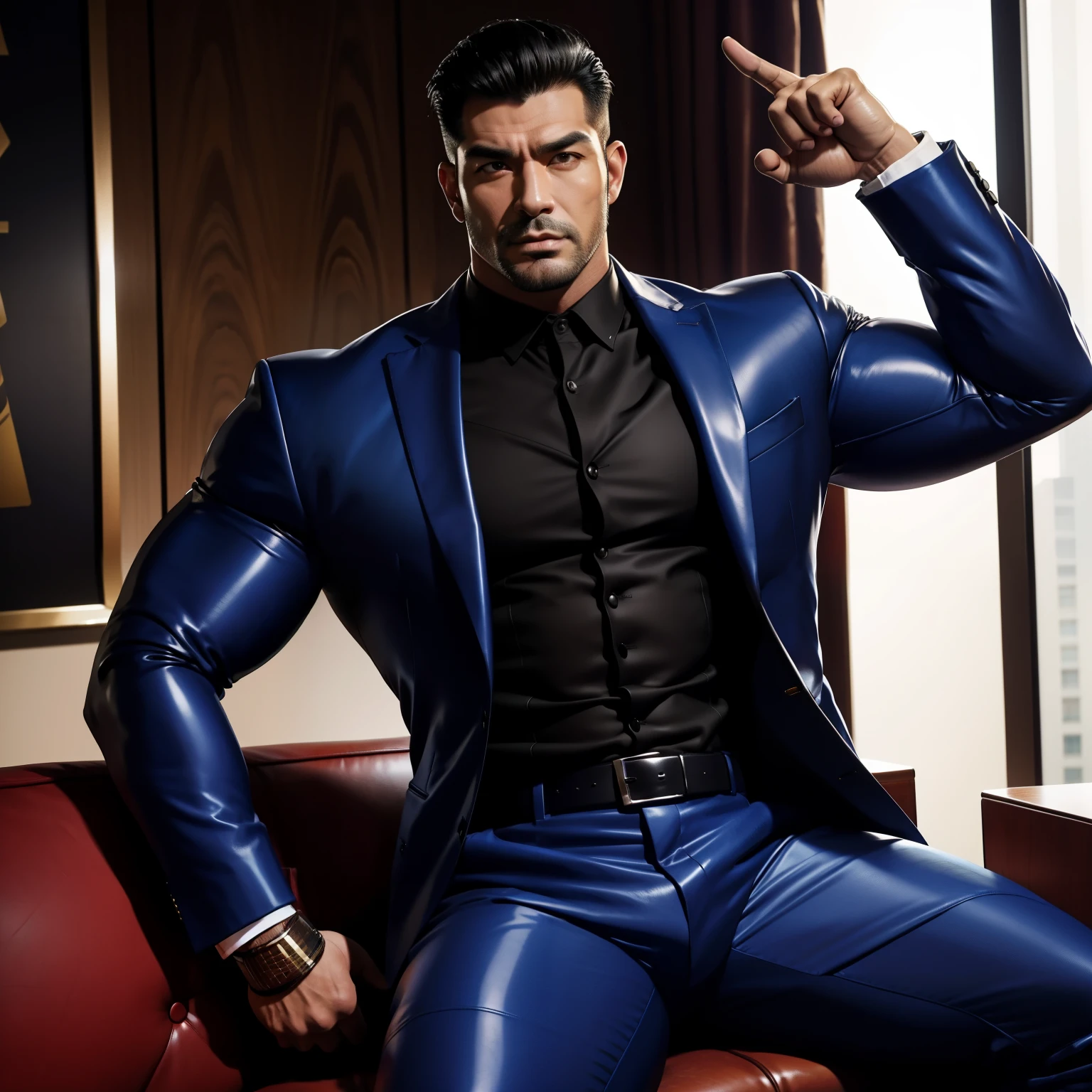 30 years old,daddy,"shiny suit ",Dad sat on sofa,k hd,in the office,"big muscle", gay ,black hair,asia face,masculine,strong man,the boss is,handsome,sex,leather gloves,lecherous dad,look straight ahead,"dad is handsome","gay dad","handsome","raise your hand"